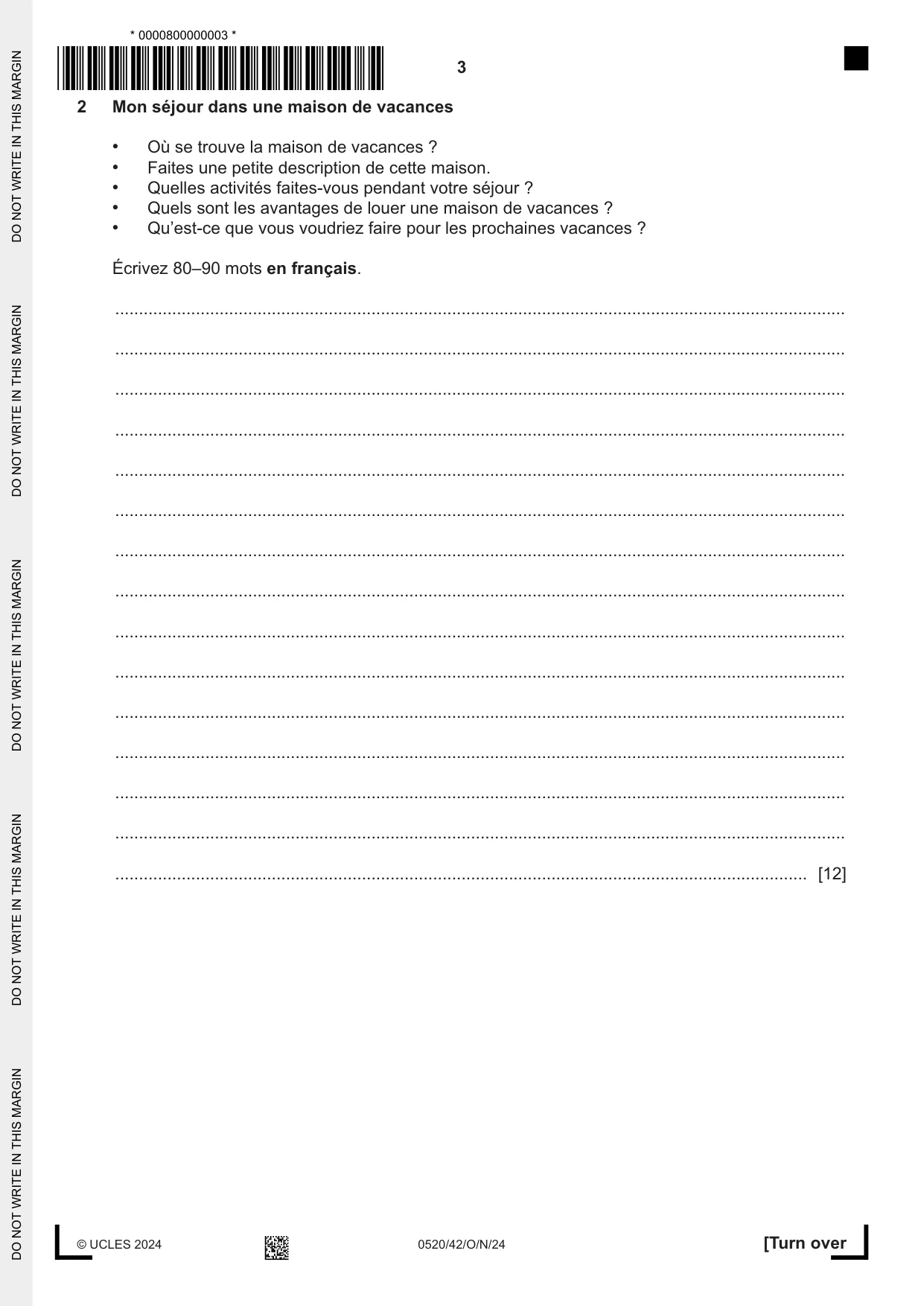 Cambridge IGCSE French - Foreign Language 0520 2024 Oct/Nov Paper 4 · Variant 2 question paper, page 3 of 8