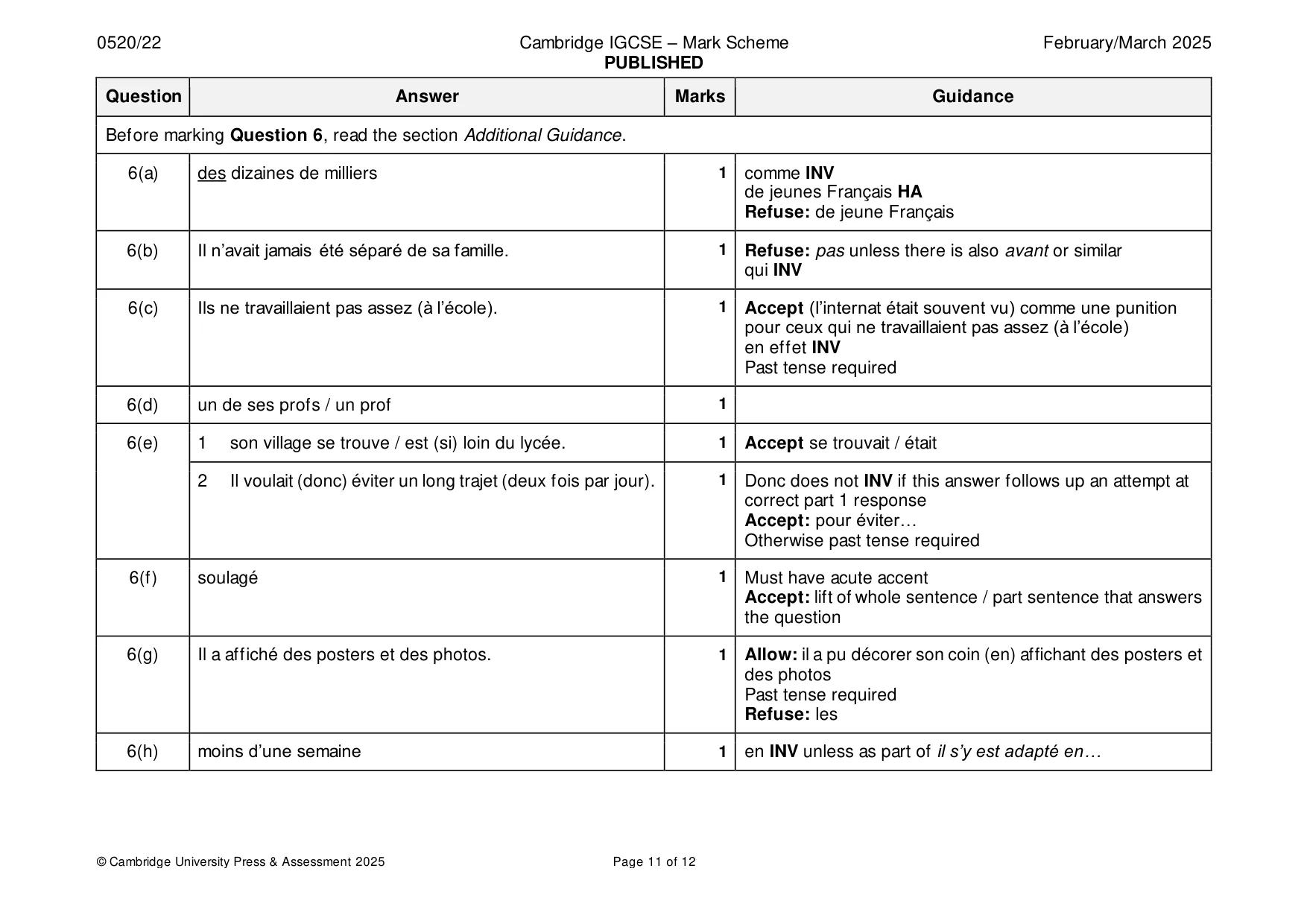 Mark scheme, page 11 of 12