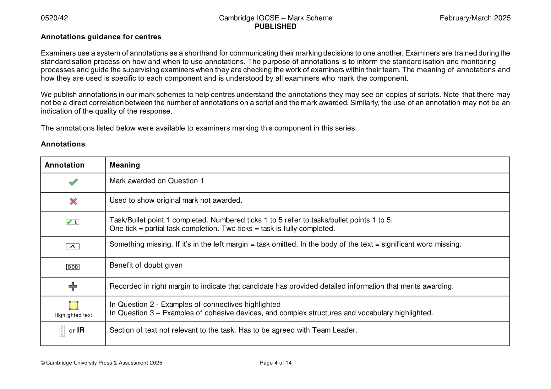 Mark scheme, page 4 of 14
