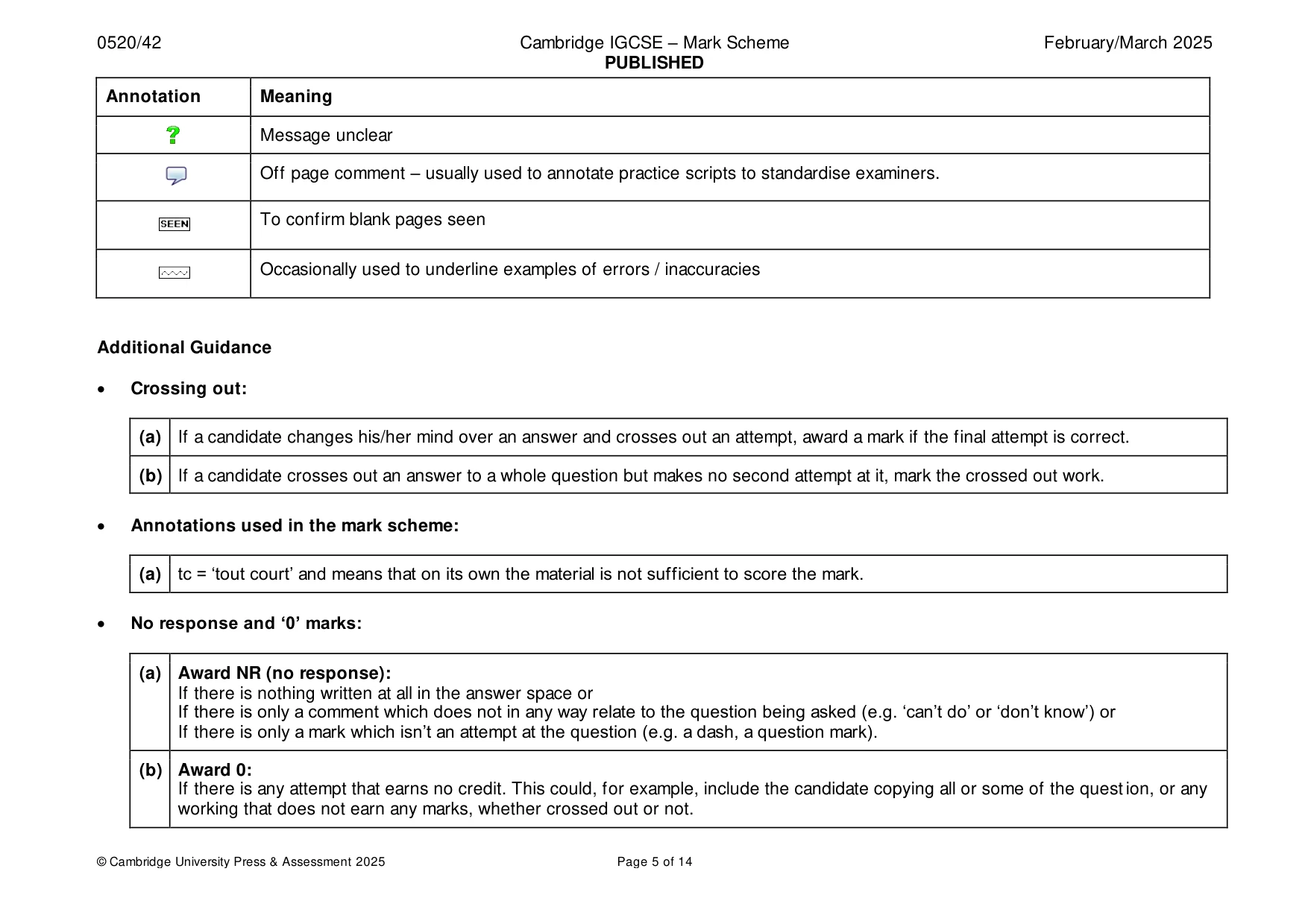 Mark scheme, page 5 of 14