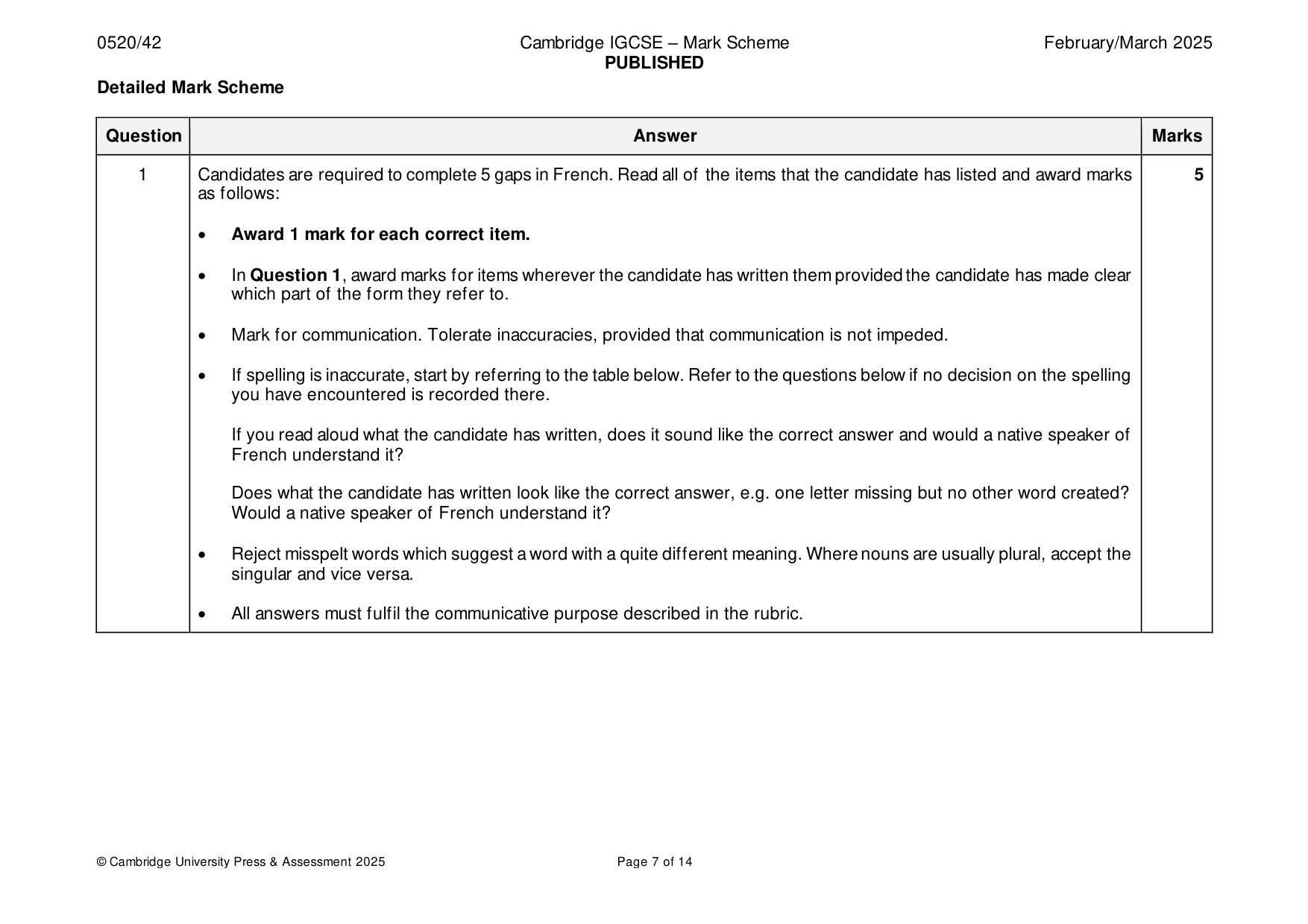 Mark scheme, page 7 of 14