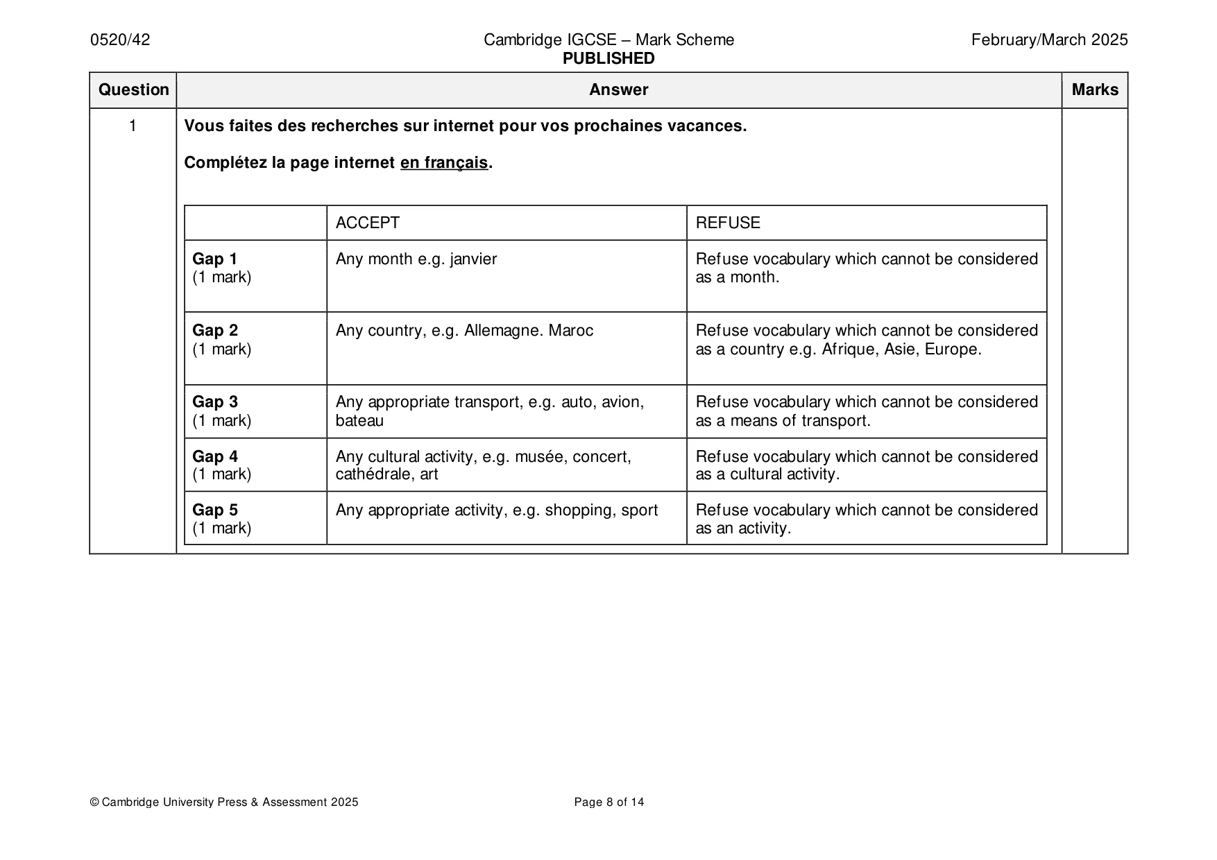 Mark scheme, page 8 of 14