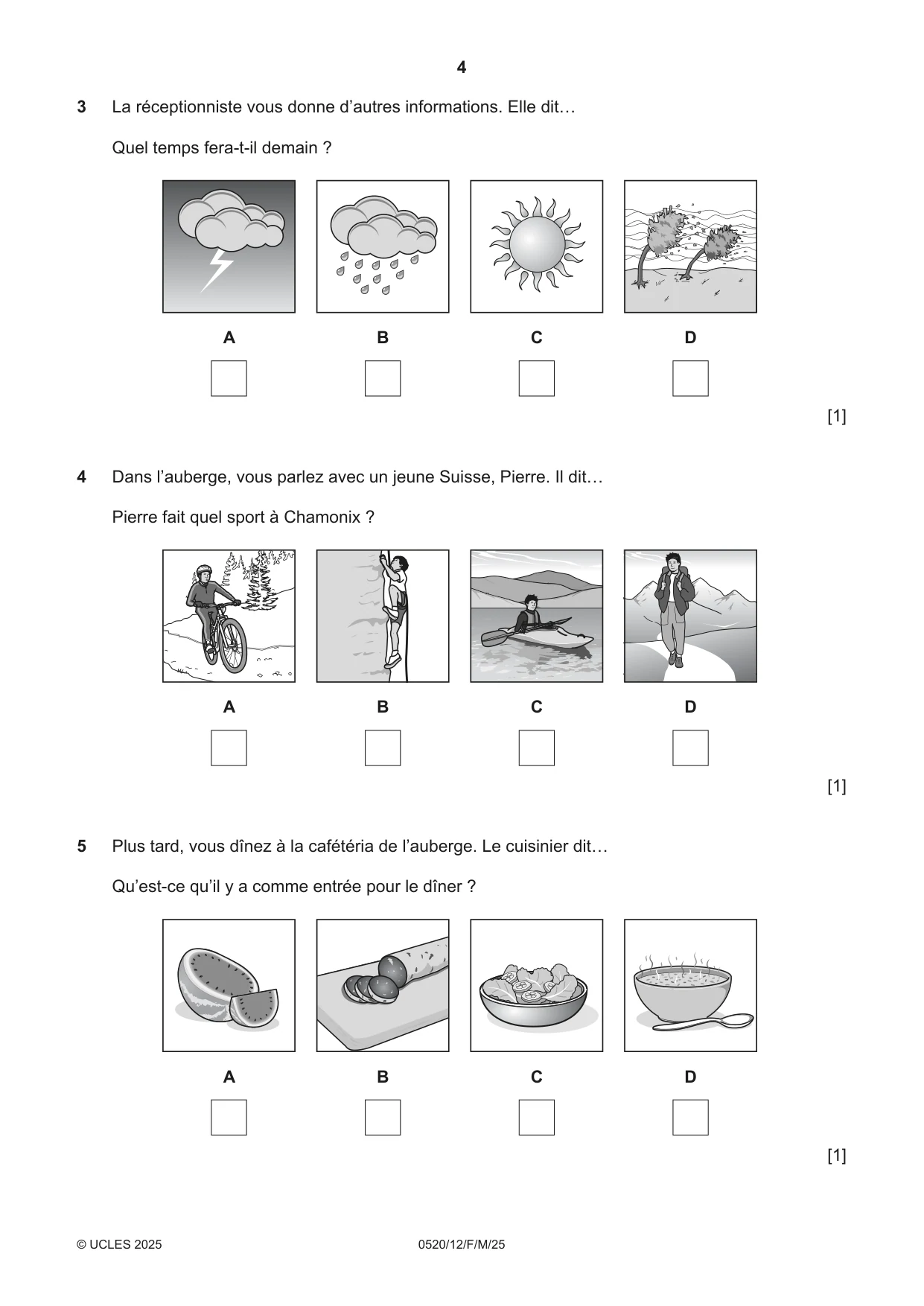 Cambridge IGCSE French - Foreign Language 0520 2025 Feb/March Paper 1 · Variant 2 question paper, page 4 of 16