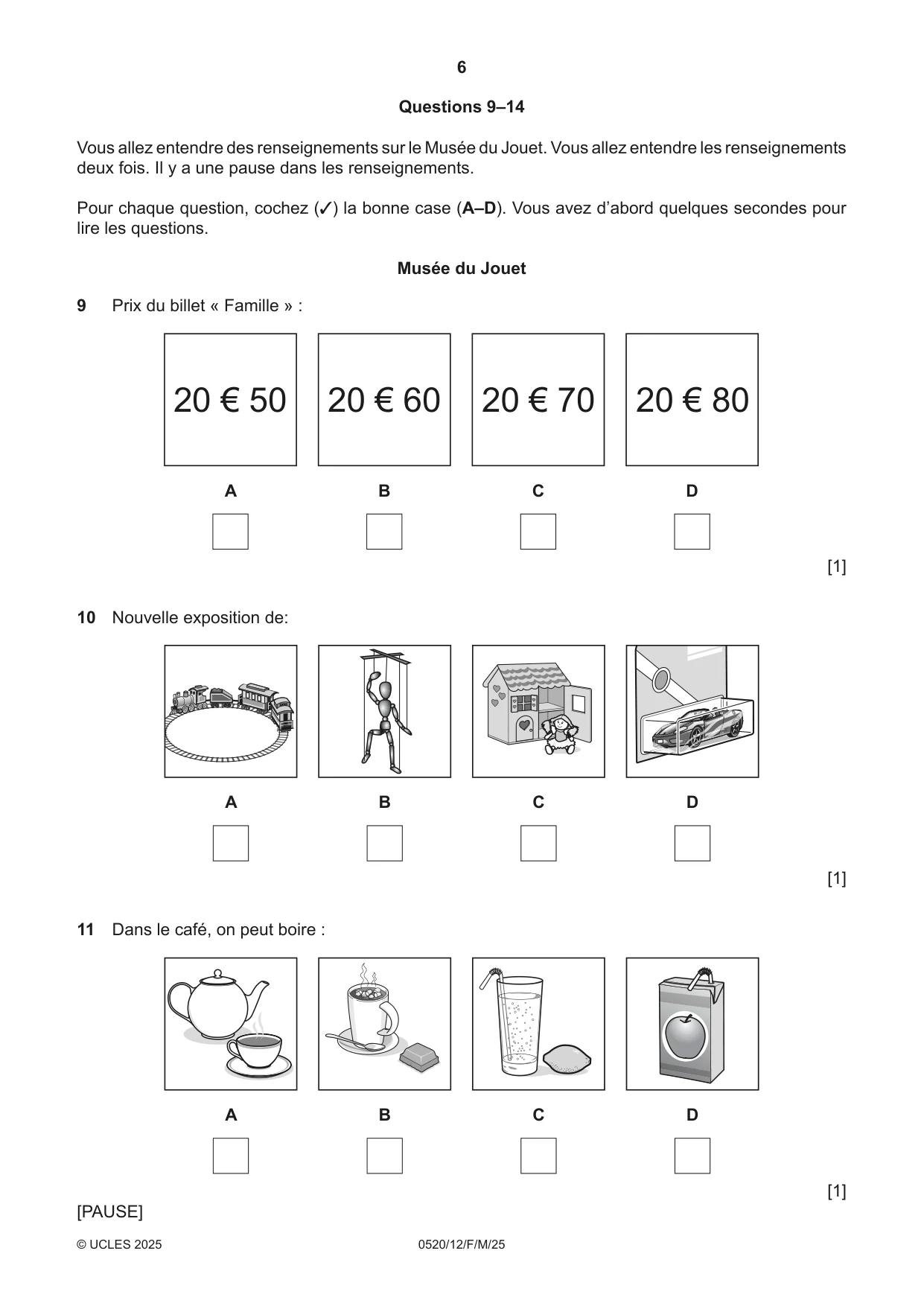 Cambridge IGCSE French - Foreign Language 0520 2025 Feb/March Paper 1 · Variant 2 question paper, page 6 of 16