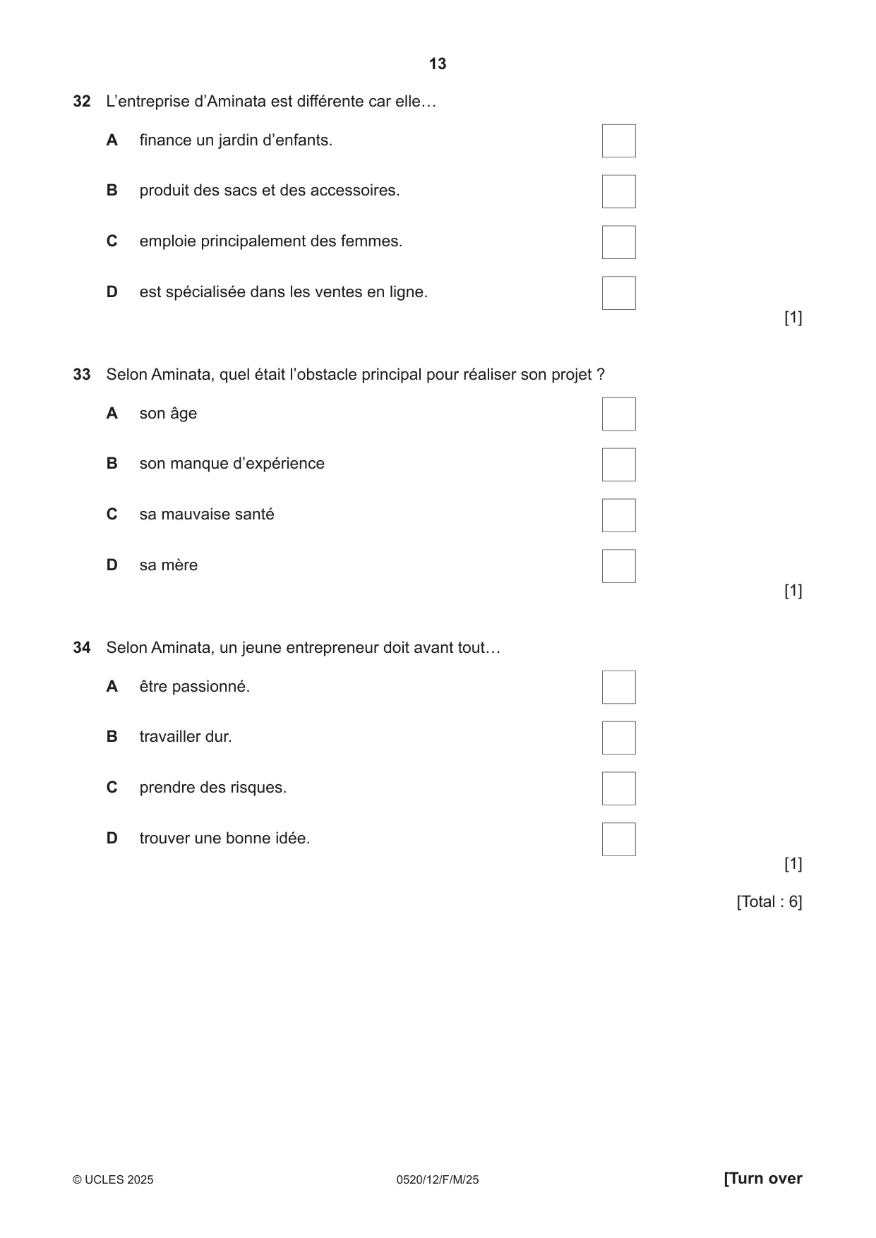 Cambridge IGCSE French - Foreign Language 0520 2025 Feb/March Paper 1 · Variant 2 question paper, page 13 of 16