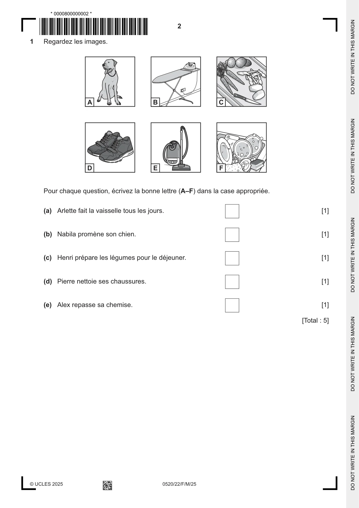 Cambridge IGCSE French - Foreign Language 0520 2025 Feb/March Paper 2 · Variant 2 question paper, page 2 of 12