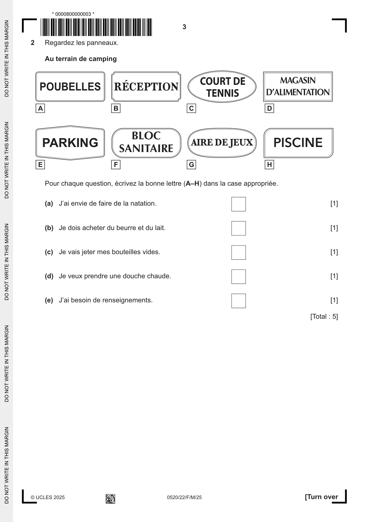 Cambridge IGCSE French - Foreign Language 0520 2025 Feb/March Paper 2 · Variant 2 question paper, page 3 of 12