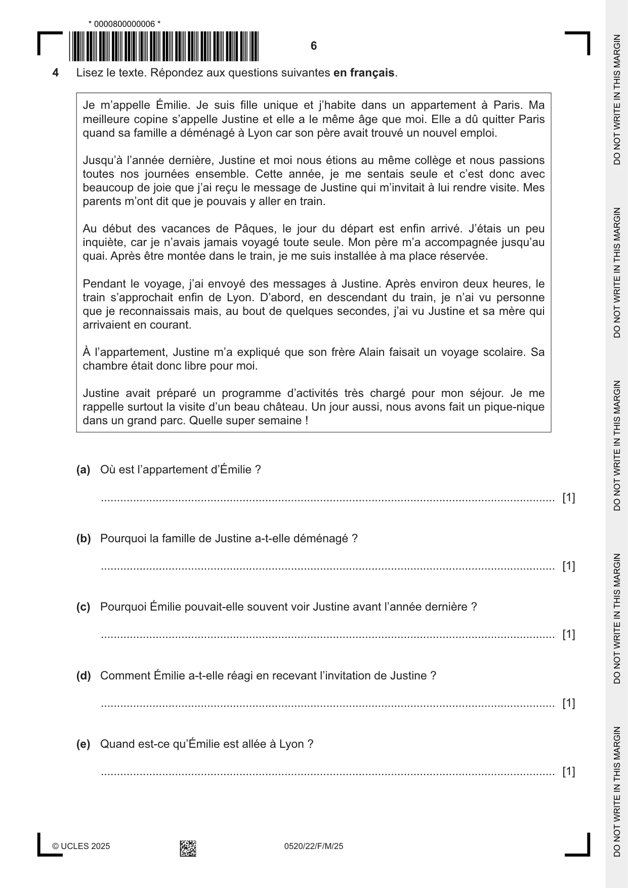 Cambridge IGCSE French - Foreign Language 0520 2025 Feb/March Paper 2 · Variant 2 question paper, page 6 of 12