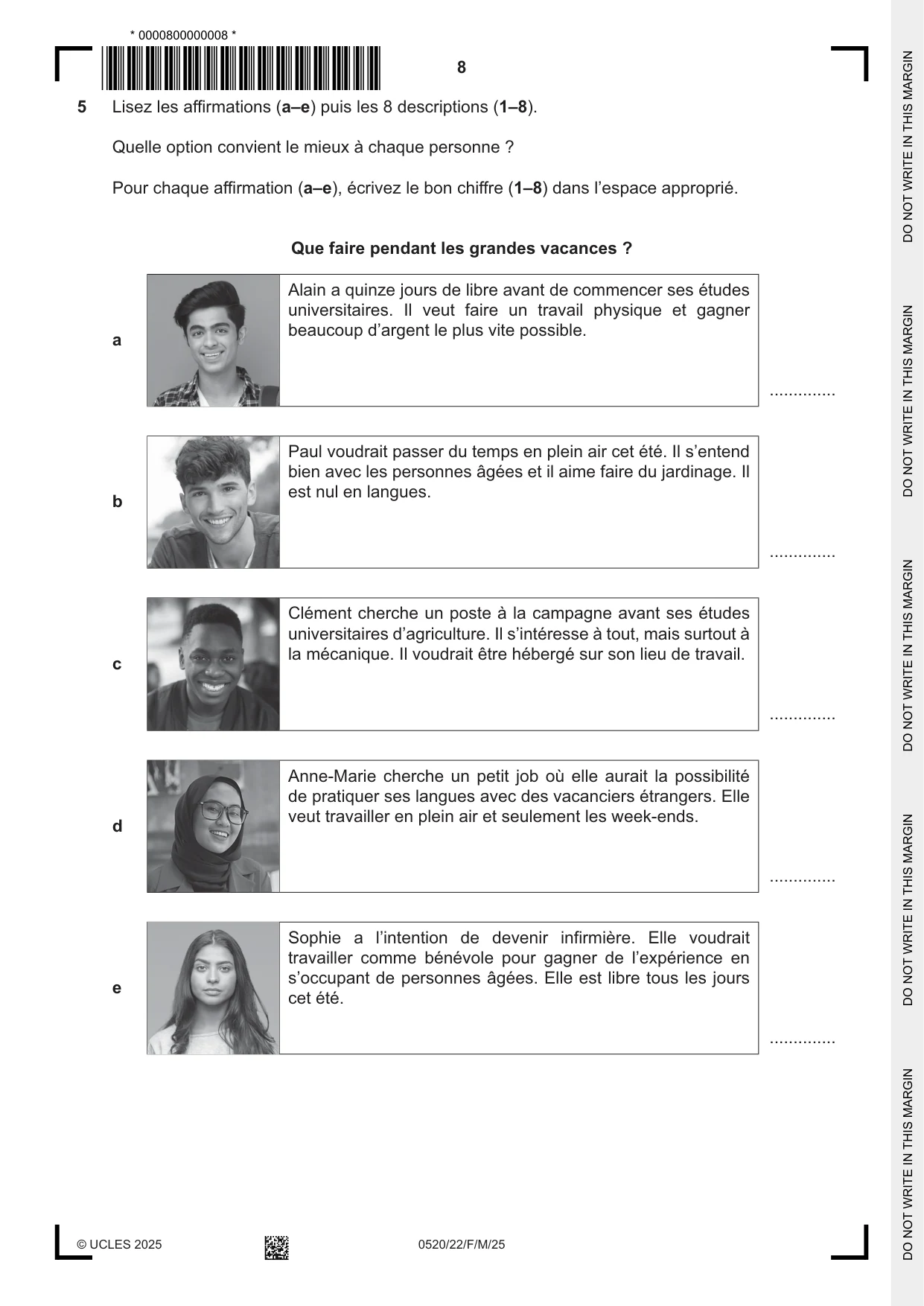 Cambridge IGCSE French - Foreign Language 0520 2025 Feb/March Paper 2 · Variant 2 question paper, page 8 of 12