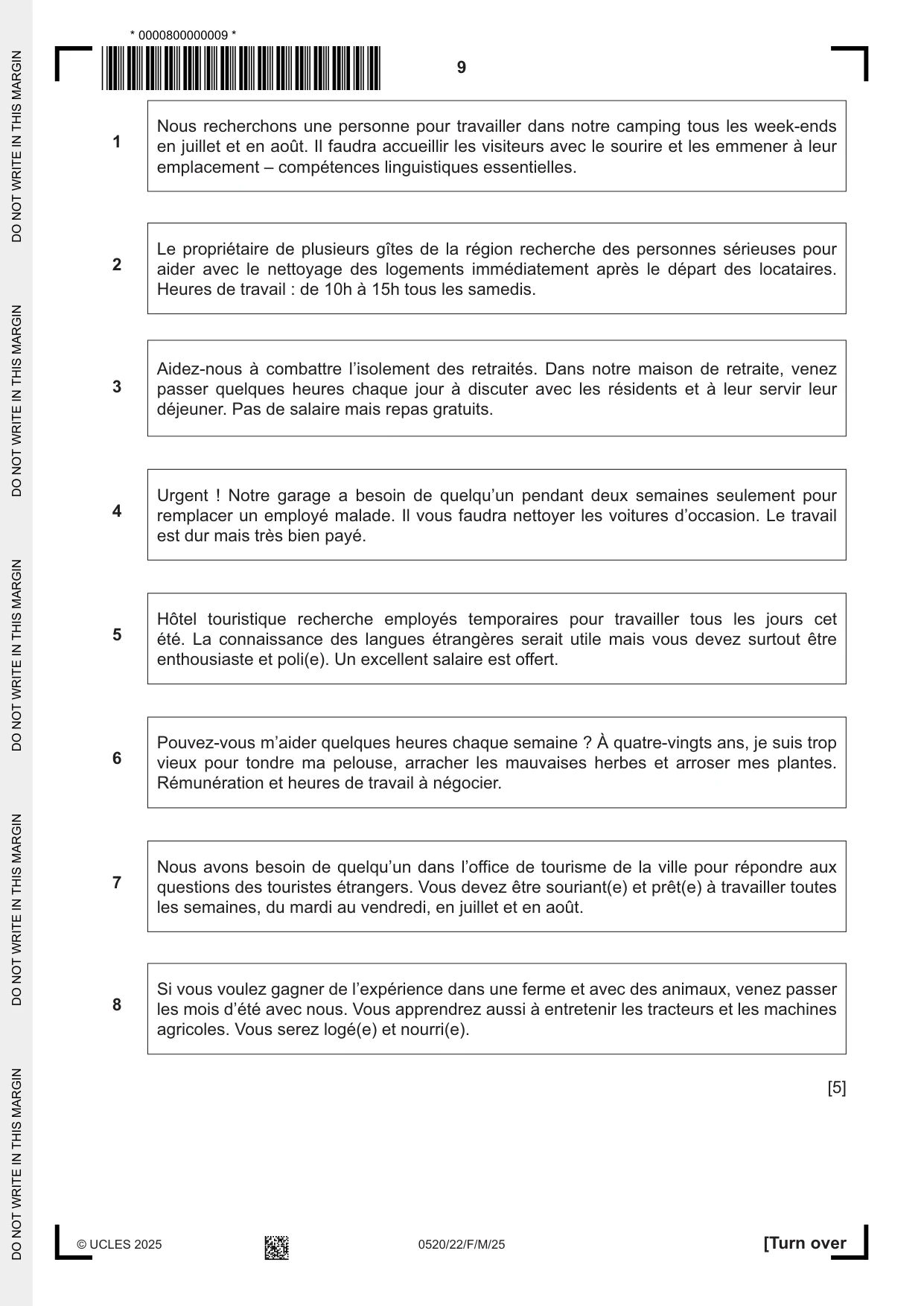 Cambridge IGCSE French - Foreign Language 0520 2025 Feb/March Paper 2 · Variant 2 question paper, page 9 of 12