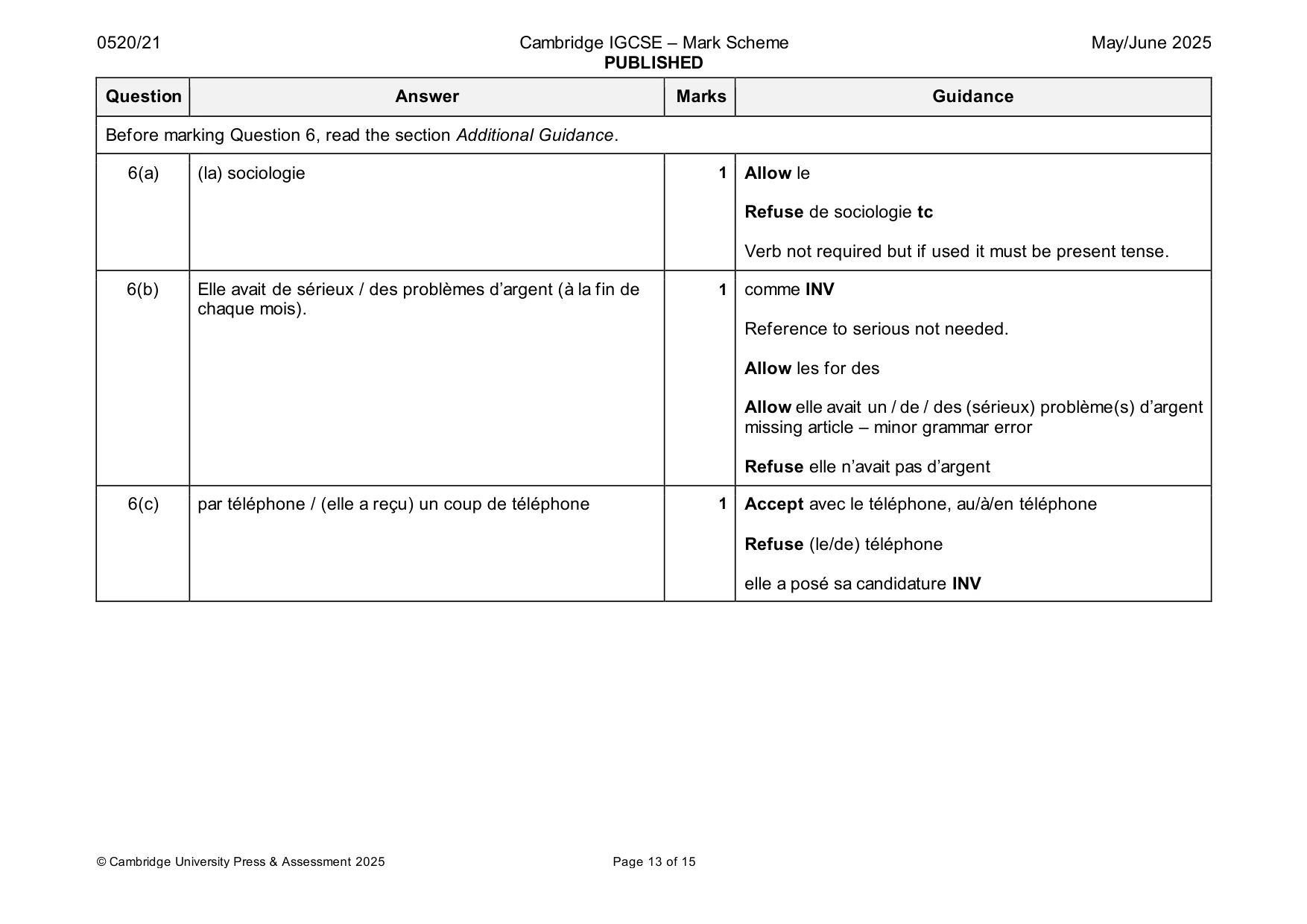Mark scheme, page 13 of 15