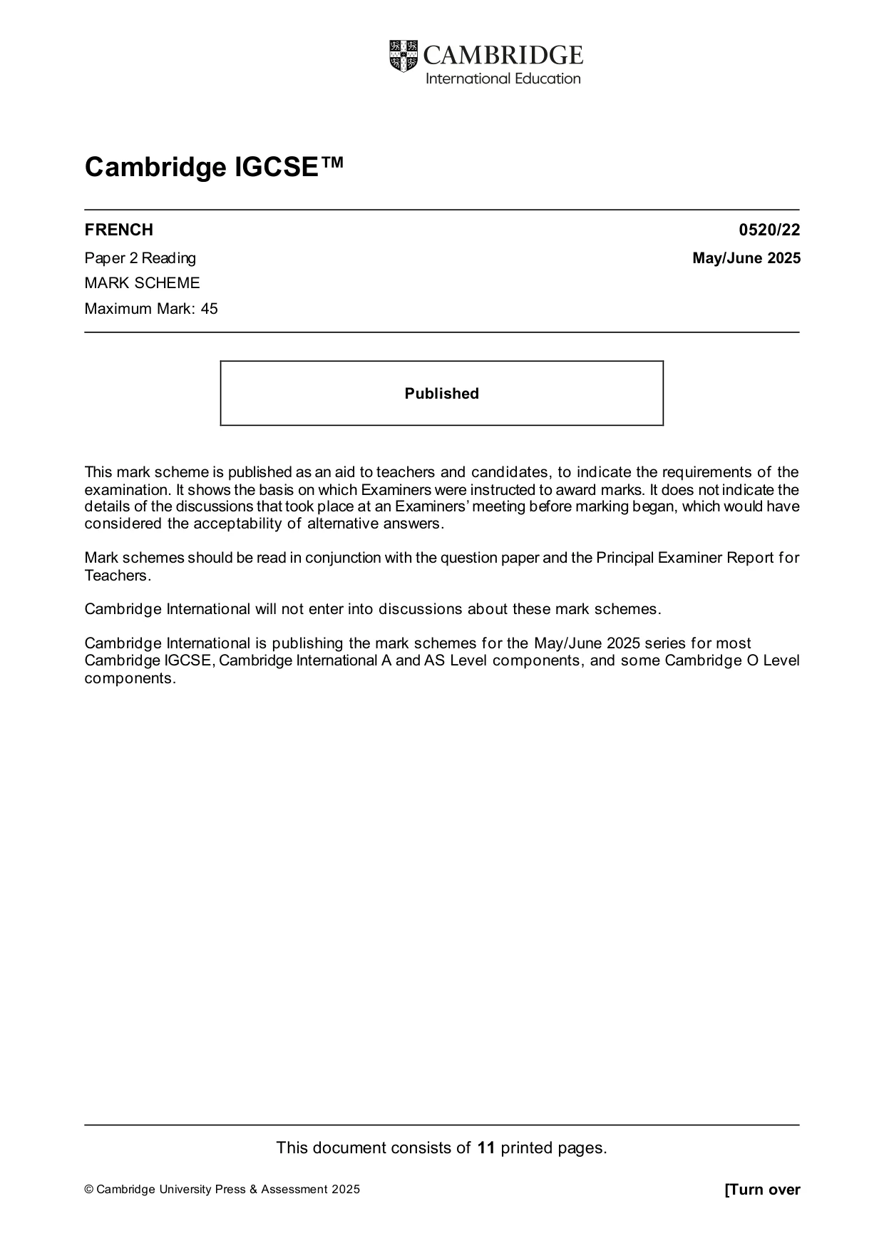 Mark scheme, page 1 of 11