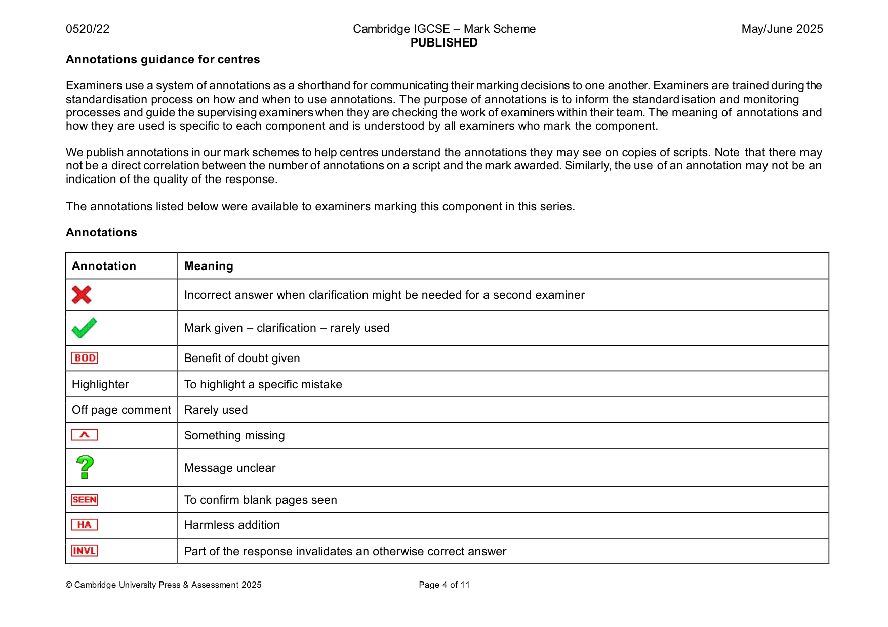 Mark scheme, page 4 of 11