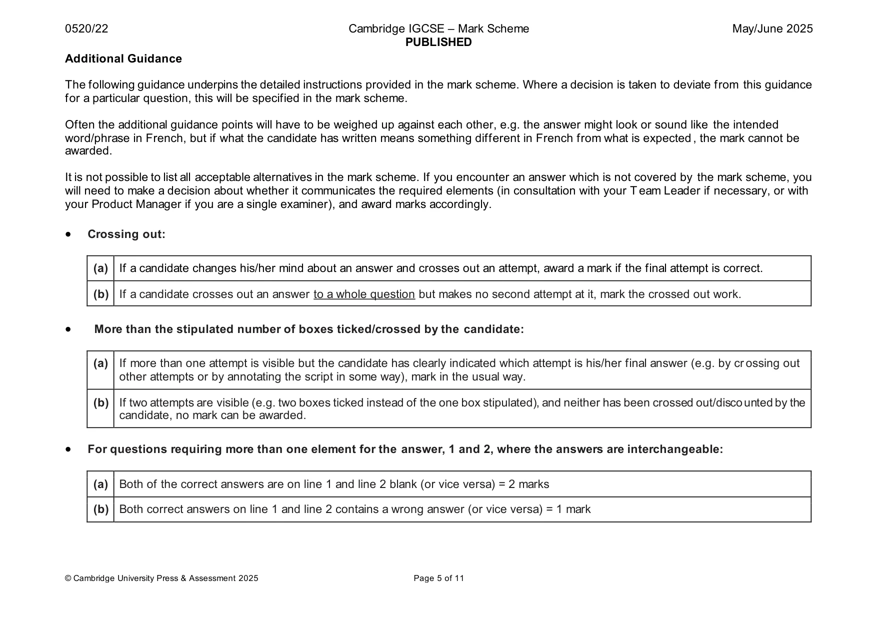 Mark scheme, page 5 of 11
