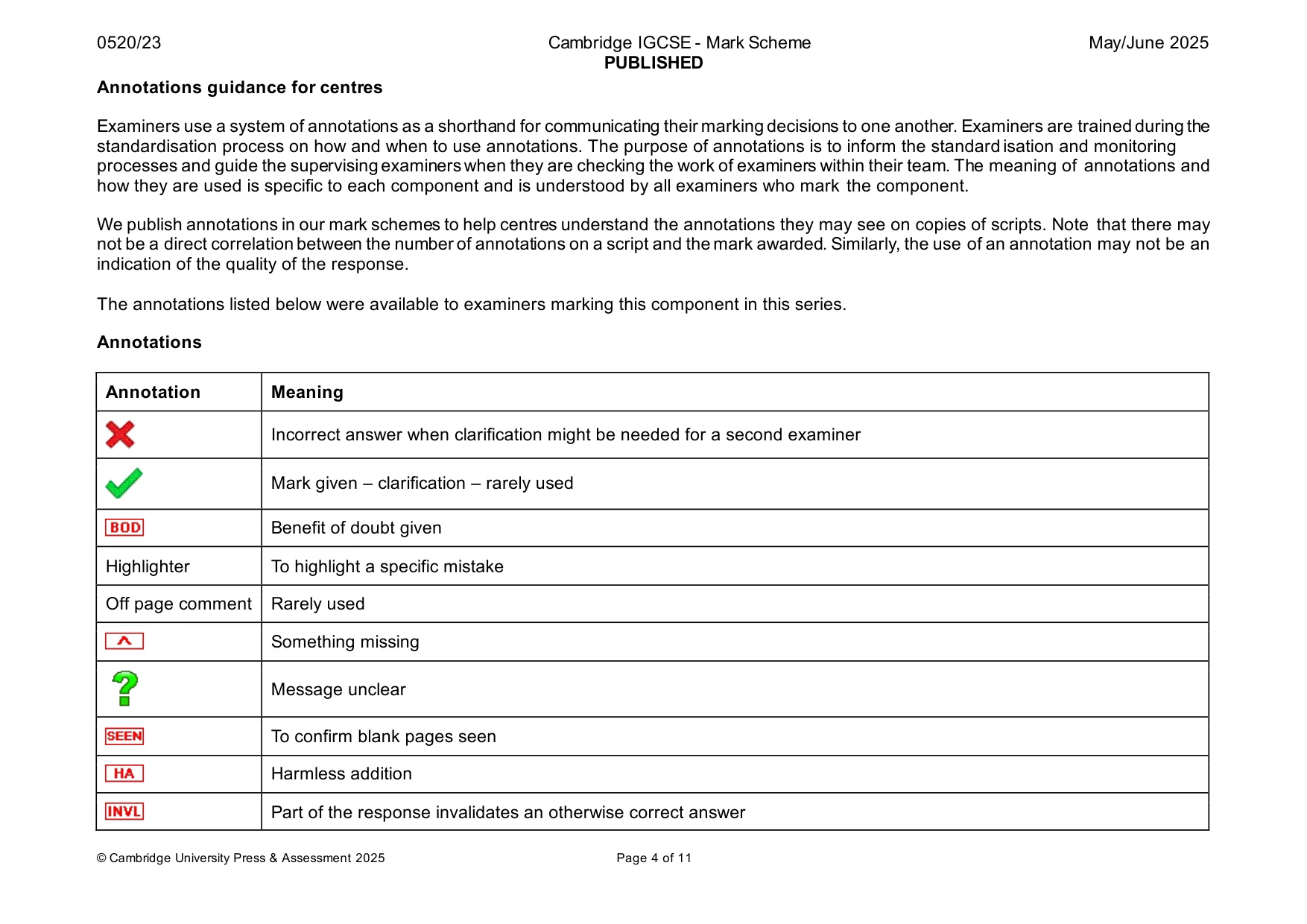 Mark scheme, page 4 of 11