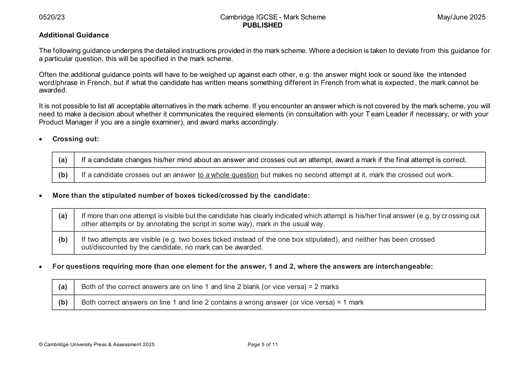 Mark scheme, page 5 of 11