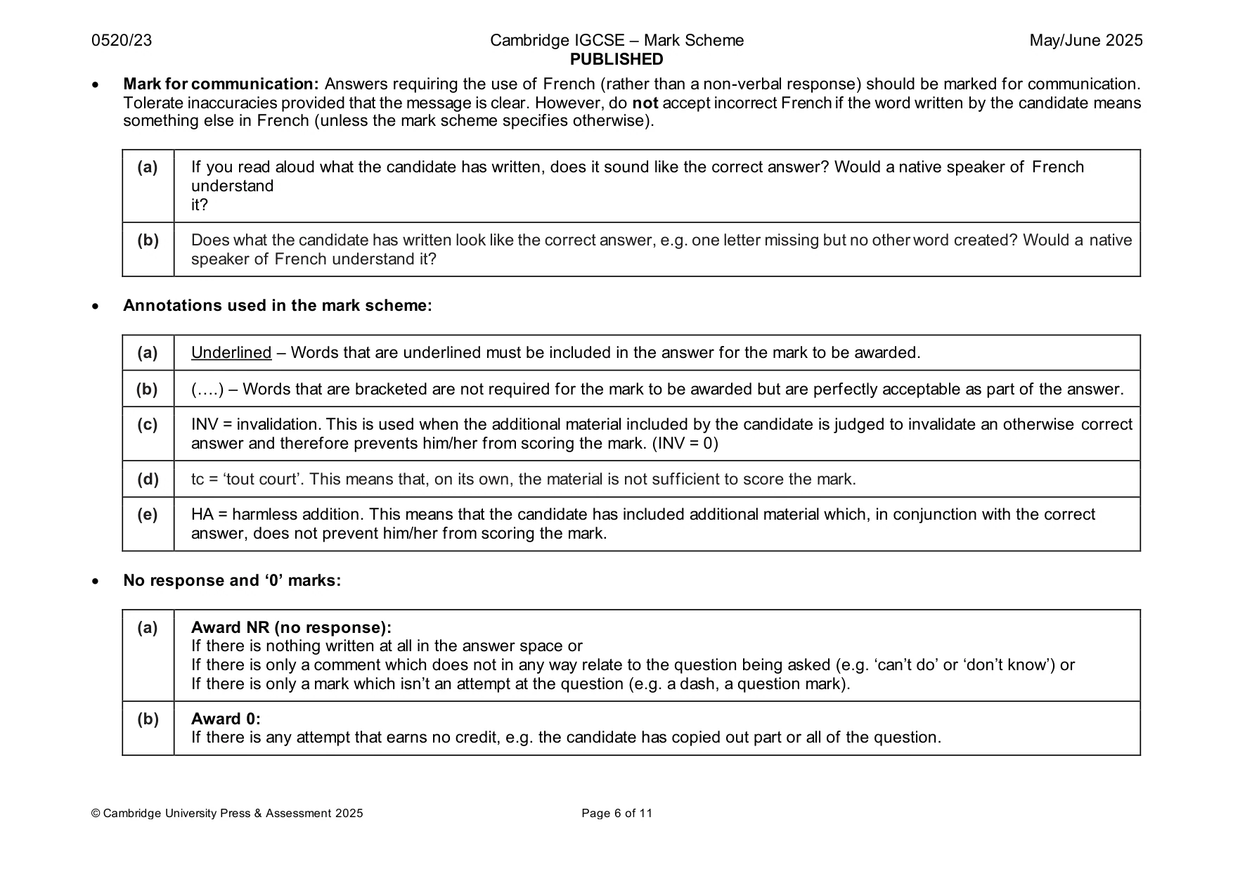 Mark scheme, page 6 of 11