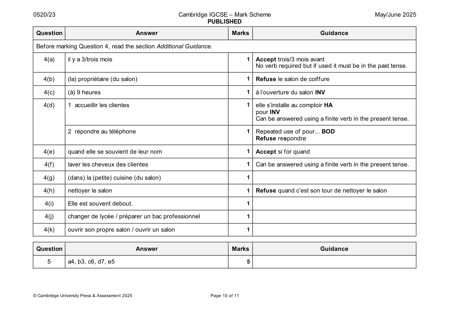Mark scheme, page 10 of 11