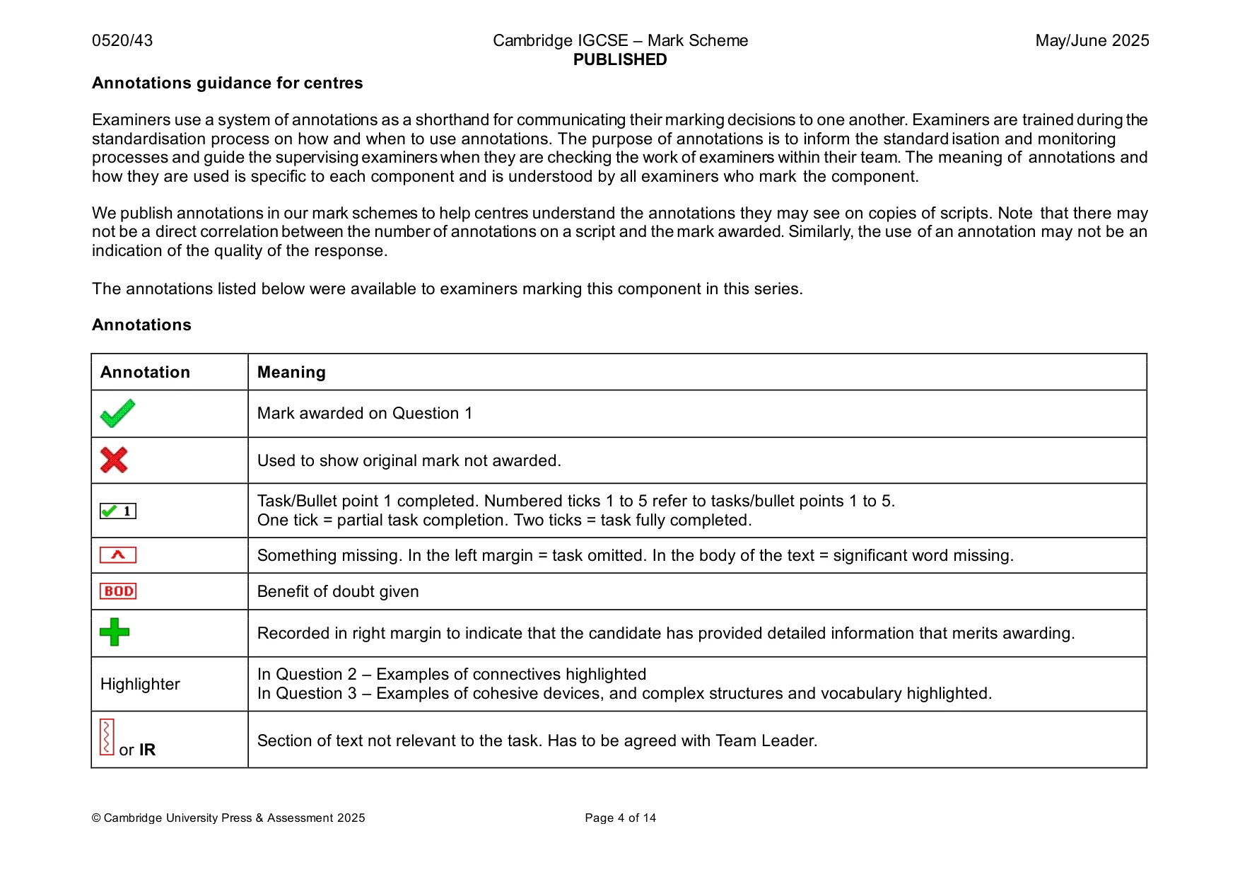 Mark scheme, page 4 of 14