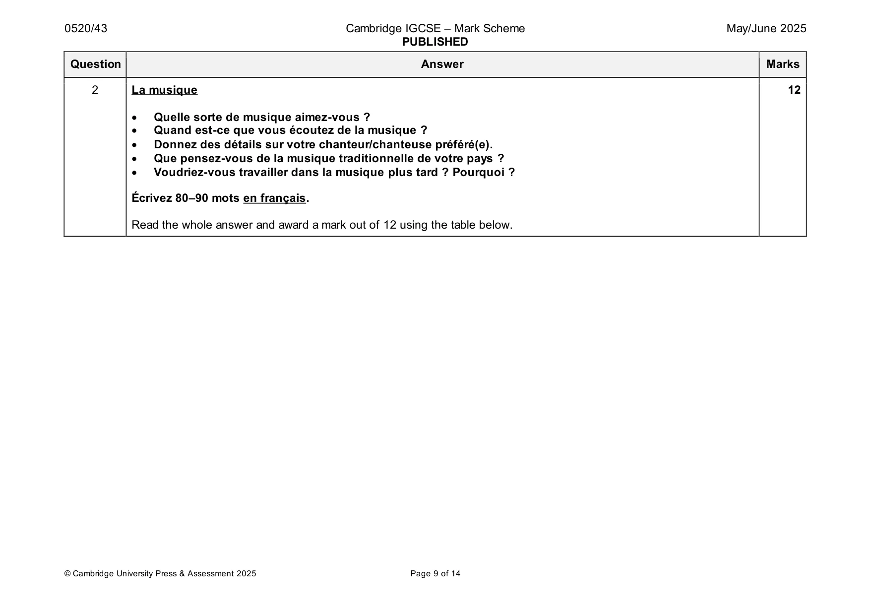 Mark scheme, page 9 of 14