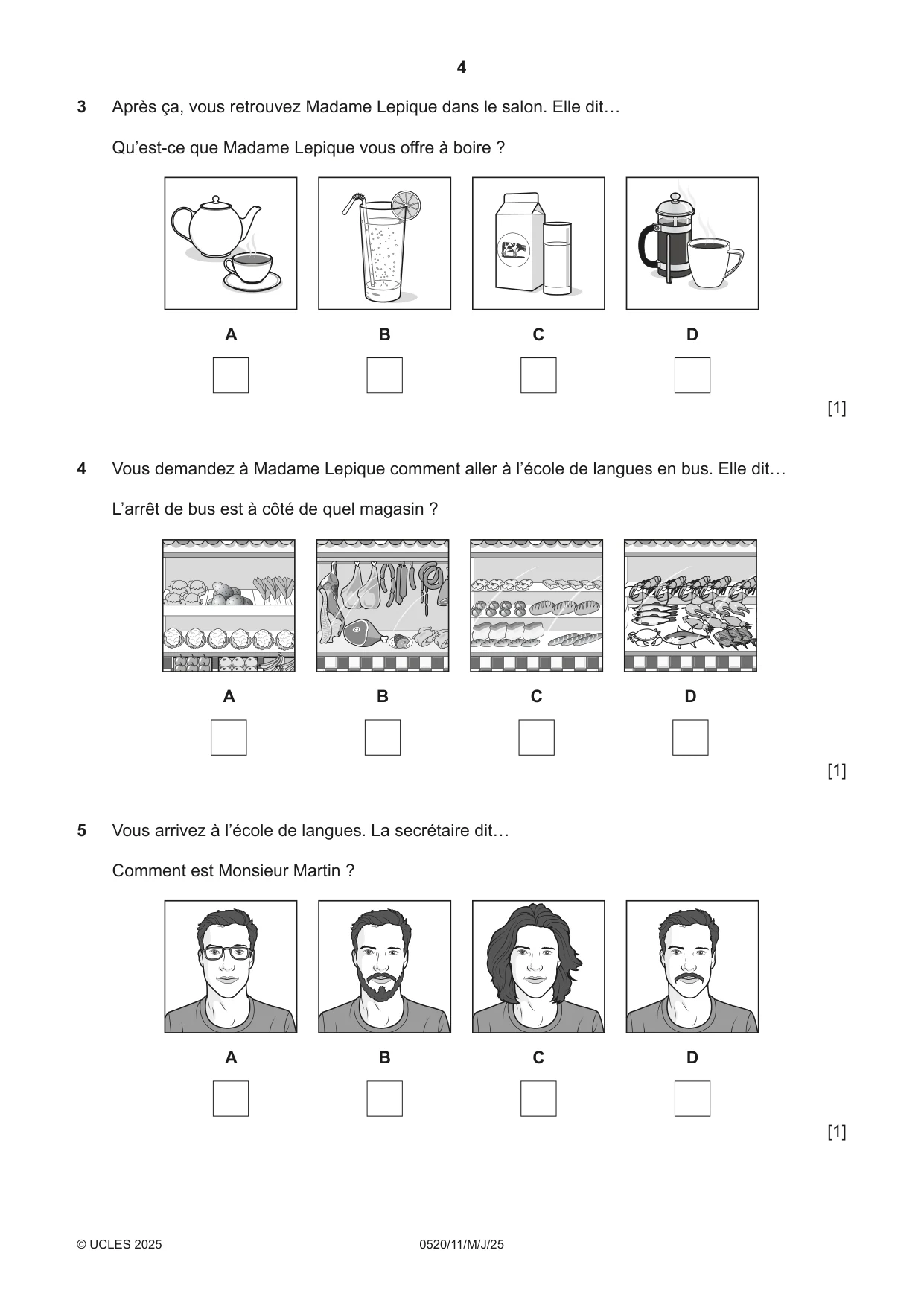 Cambridge IGCSE French - Foreign Language 0520 2025 May/June Paper 1 · Variant 1 question paper, page 4 of 16