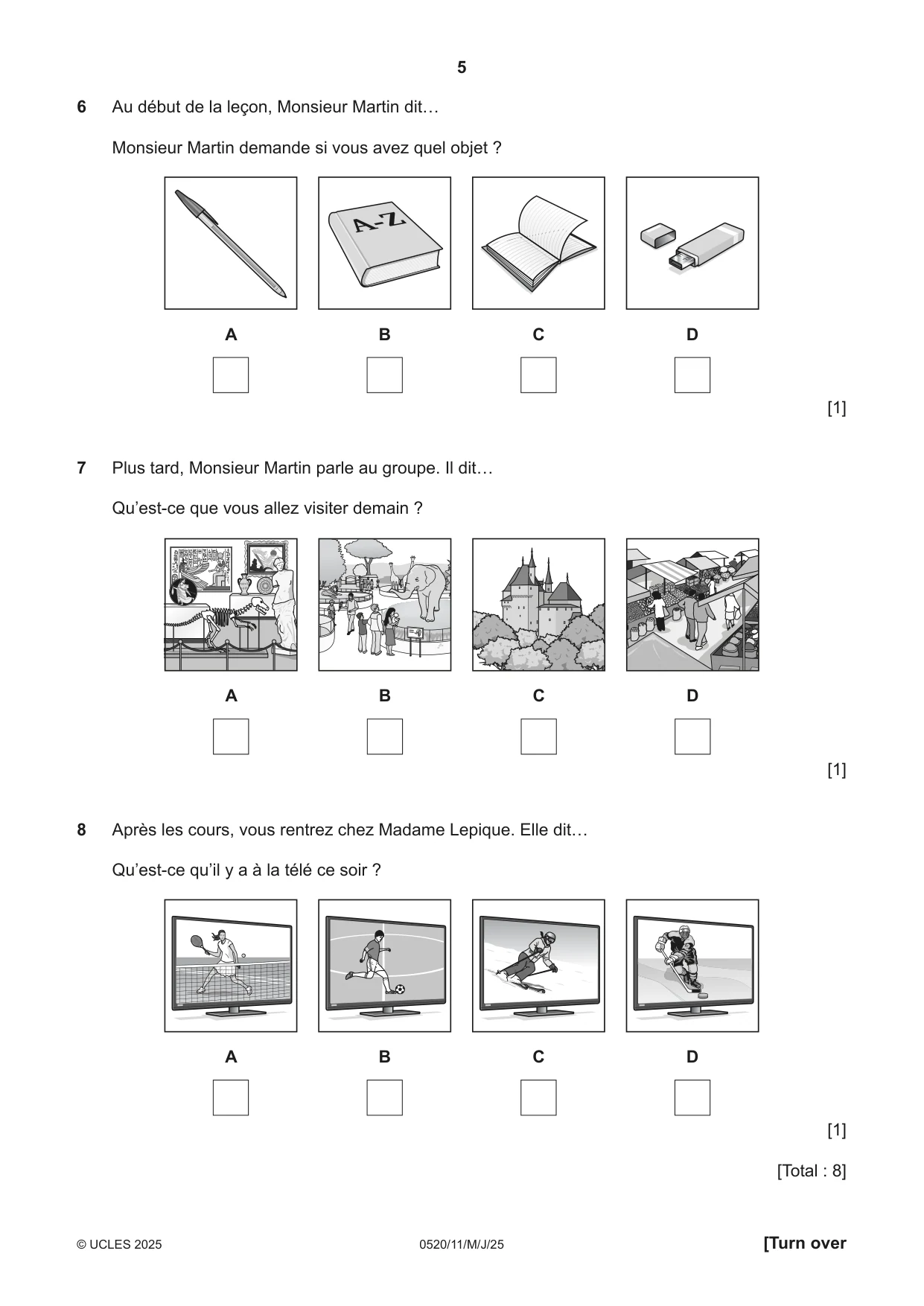 Cambridge IGCSE French - Foreign Language 0520 2025 May/June Paper 1 · Variant 1 question paper, page 5 of 16