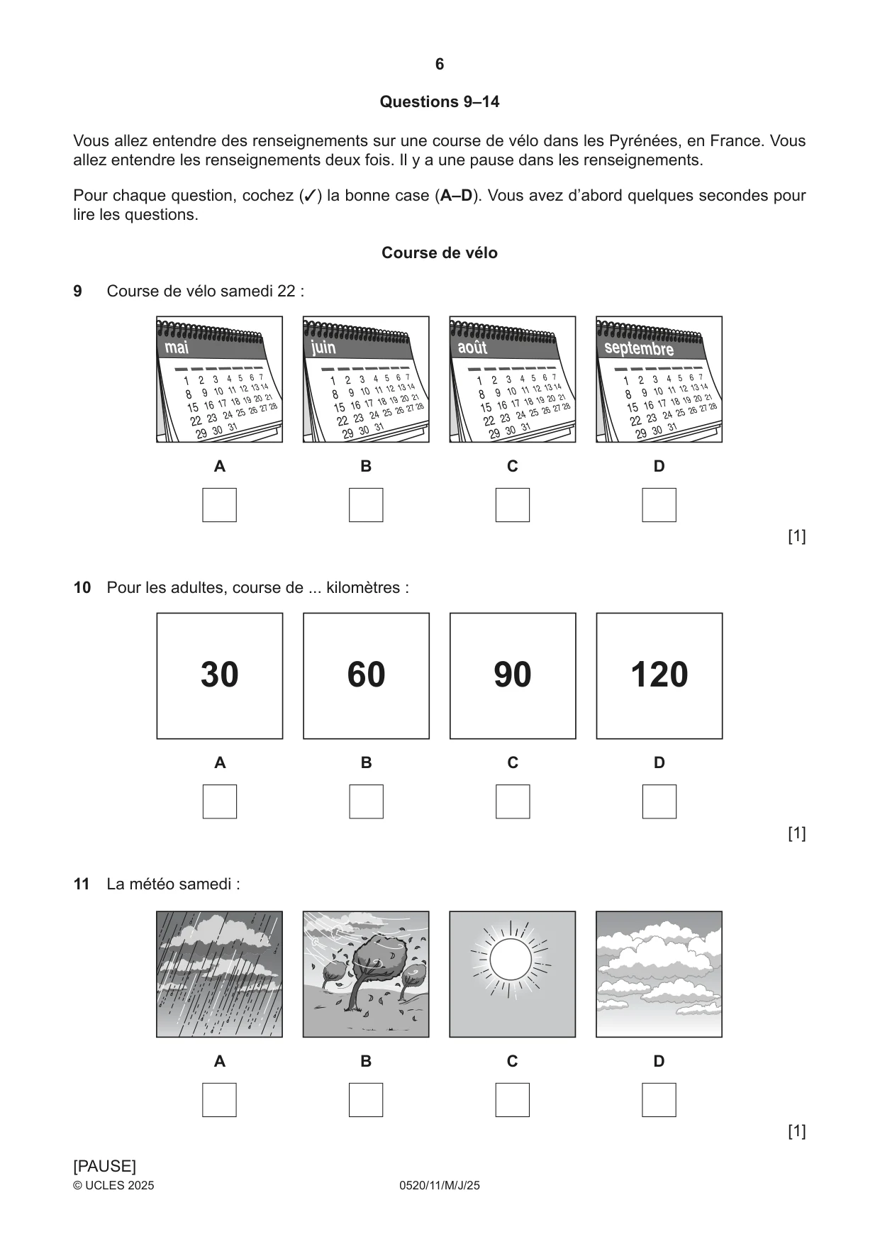 Cambridge IGCSE French - Foreign Language 0520 2025 May/June Paper 1 · Variant 1 question paper, page 6 of 16