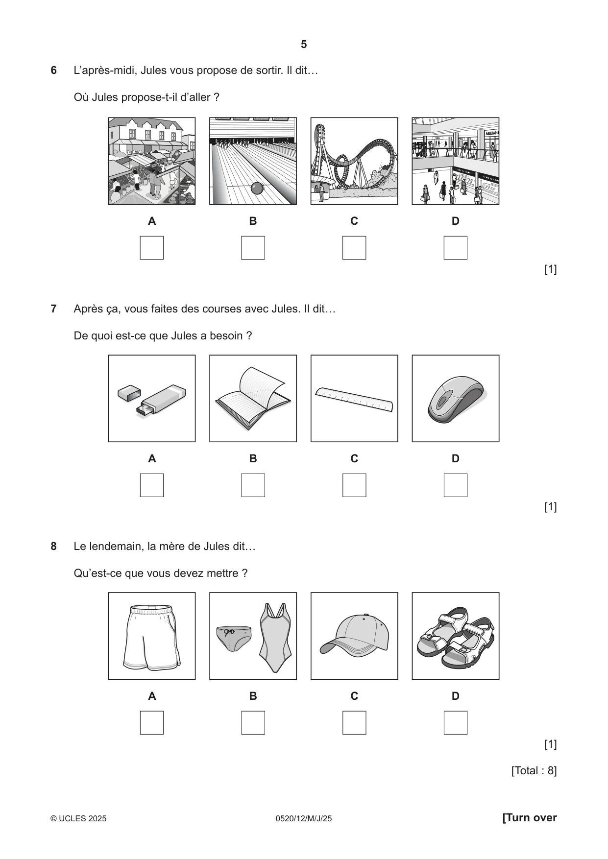 Cambridge IGCSE French - Foreign Language 0520 2025 May/June Paper 1 · Variant 2 question paper, page 5 of 16