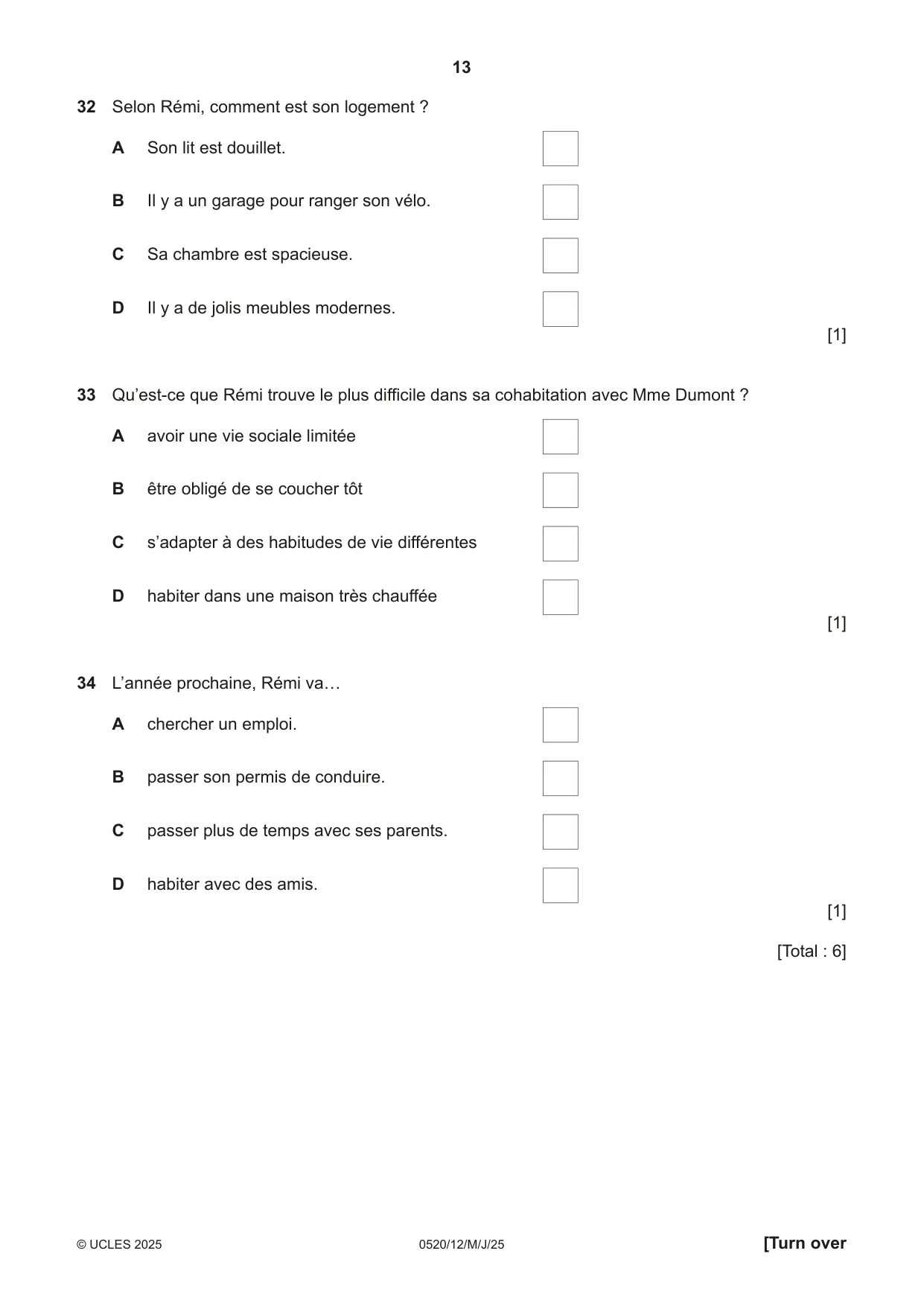 Cambridge IGCSE French - Foreign Language 0520 2025 May/June Paper 1 · Variant 2 question paper, page 13 of 16