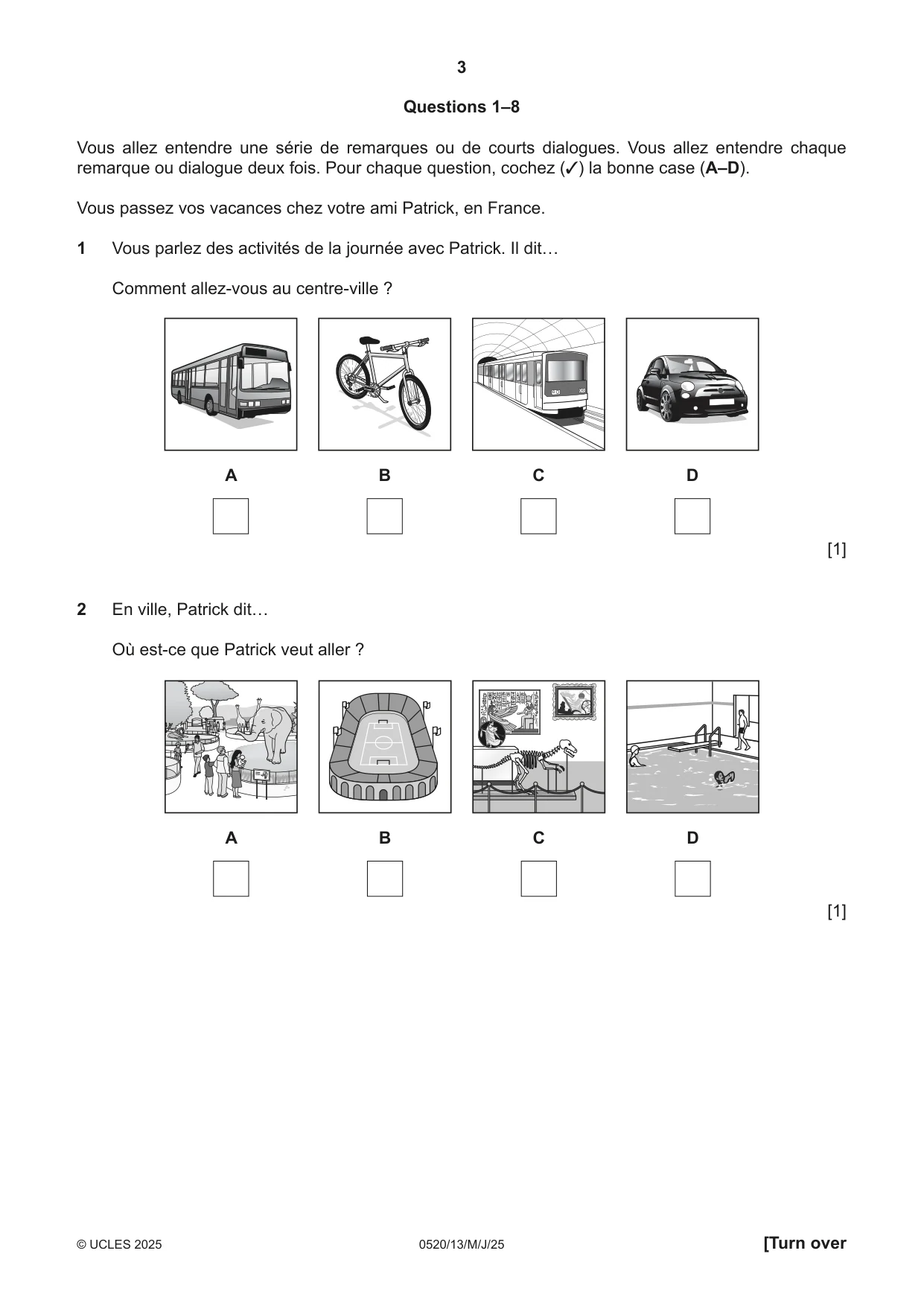 Cambridge IGCSE French - Foreign Language 0520 2025 May/June Paper 1 · Variant 3 question paper, page 3 of 16