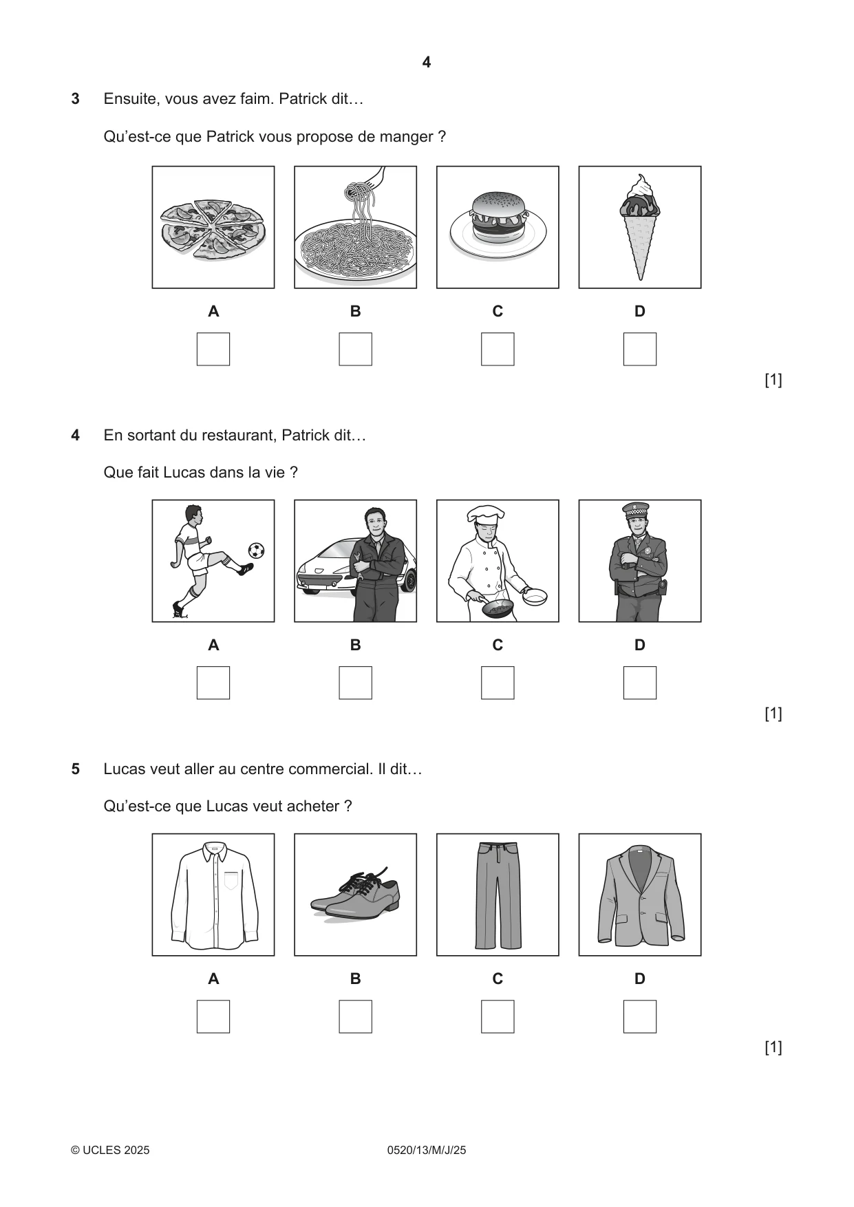 Cambridge IGCSE French - Foreign Language 0520 2025 May/June Paper 1 · Variant 3 question paper, page 4 of 16