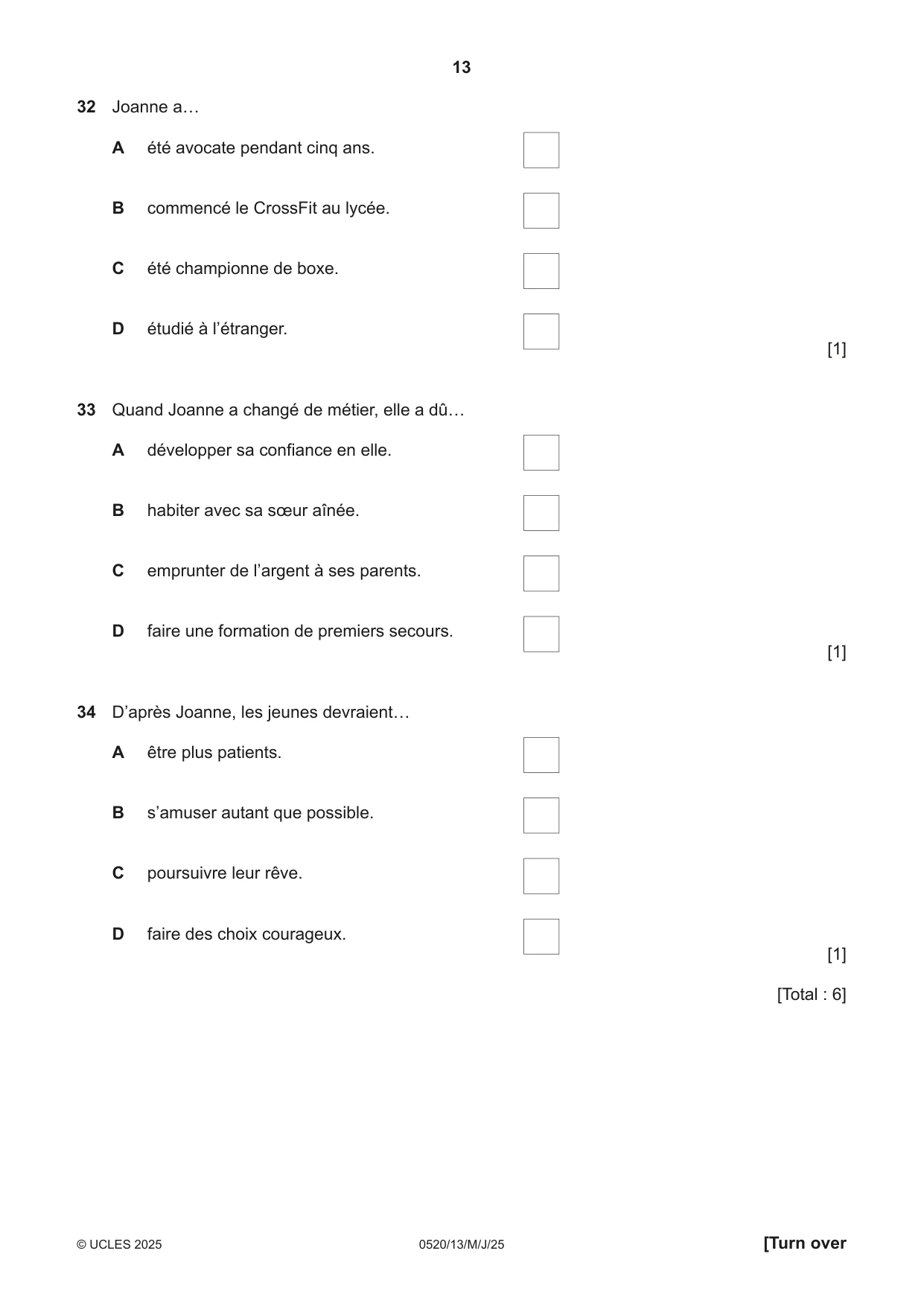 Cambridge IGCSE French - Foreign Language 0520 2025 May/June Paper 1 · Variant 3 question paper, page 13 of 16