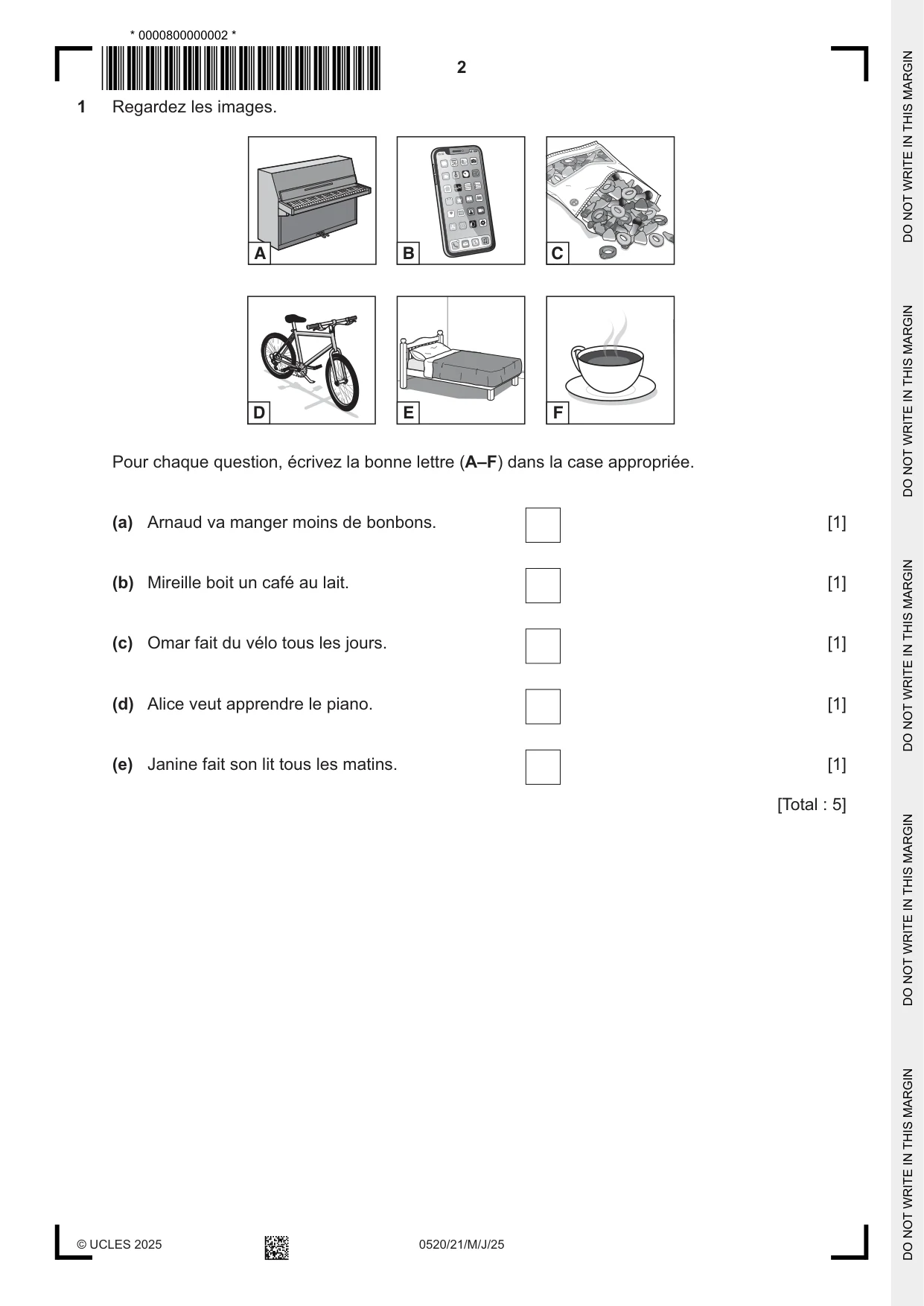 Cambridge IGCSE French - Foreign Language 0520 2025 May/June Paper 2 · Variant 1 question paper, page 2 of 12