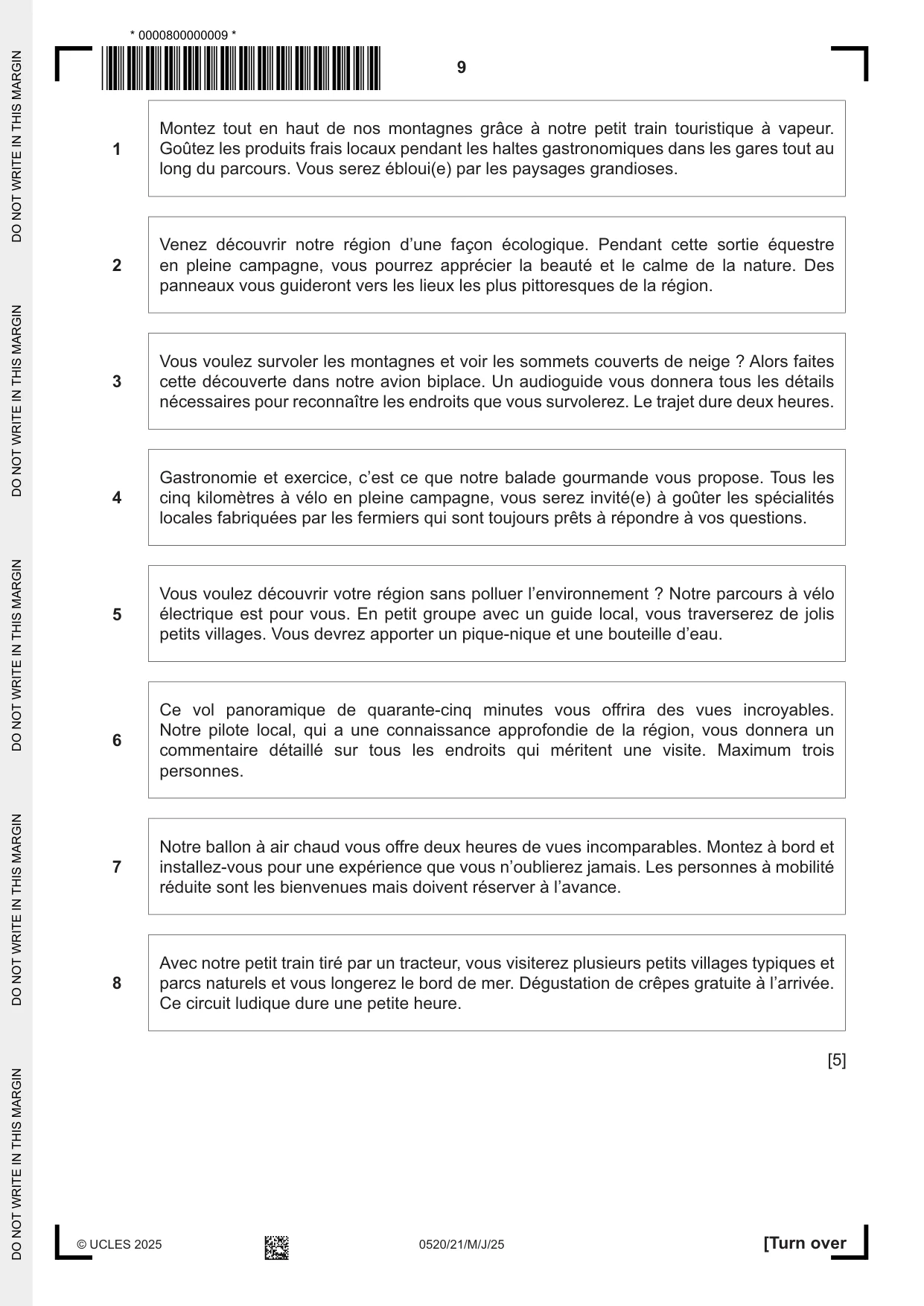 Cambridge IGCSE French - Foreign Language 0520 2025 May/June Paper 2 · Variant 1 question paper, page 9 of 12