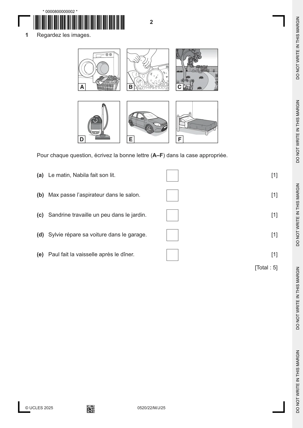 Cambridge IGCSE French - Foreign Language 0520 2025 May/June Paper 2 · Variant 2 question paper, page 2 of 12