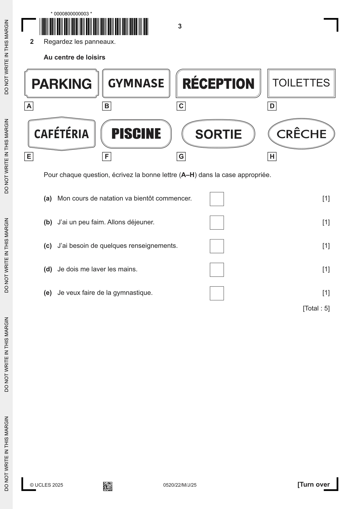 Cambridge IGCSE French - Foreign Language 0520 2025 May/June Paper 2 · Variant 2 question paper, page 3 of 12