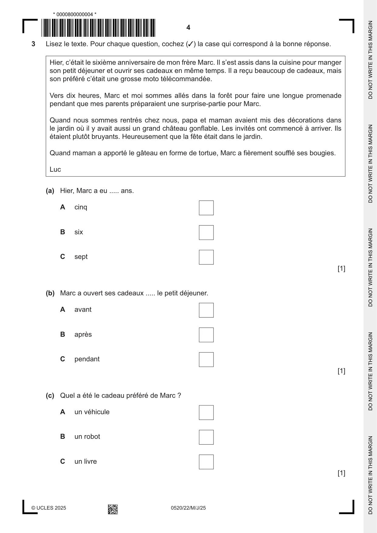 Cambridge IGCSE French - Foreign Language 0520 2025 May/June Paper 2 · Variant 2 question paper, page 4 of 12