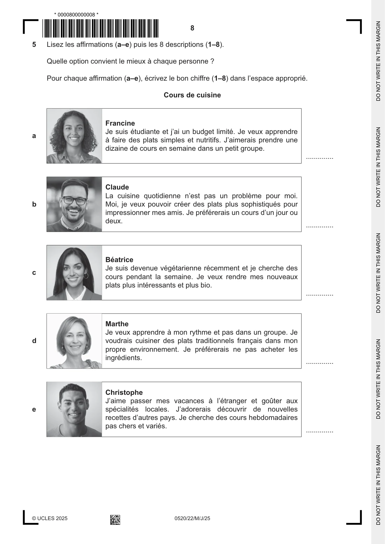 Cambridge IGCSE French - Foreign Language 0520 2025 May/June Paper 2 · Variant 2 question paper, page 8 of 12