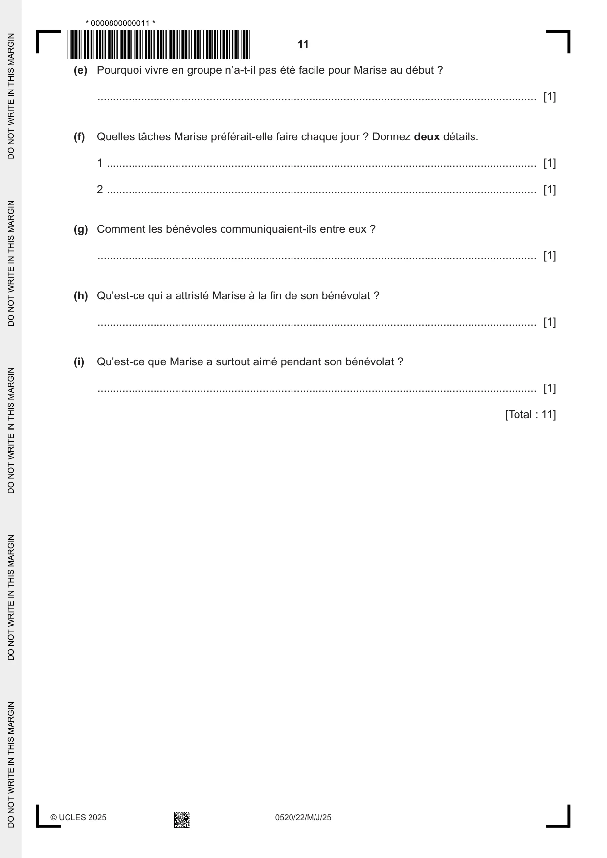 Cambridge IGCSE French - Foreign Language 0520 2025 May/June Paper 2 · Variant 2 question paper, page 11 of 12
