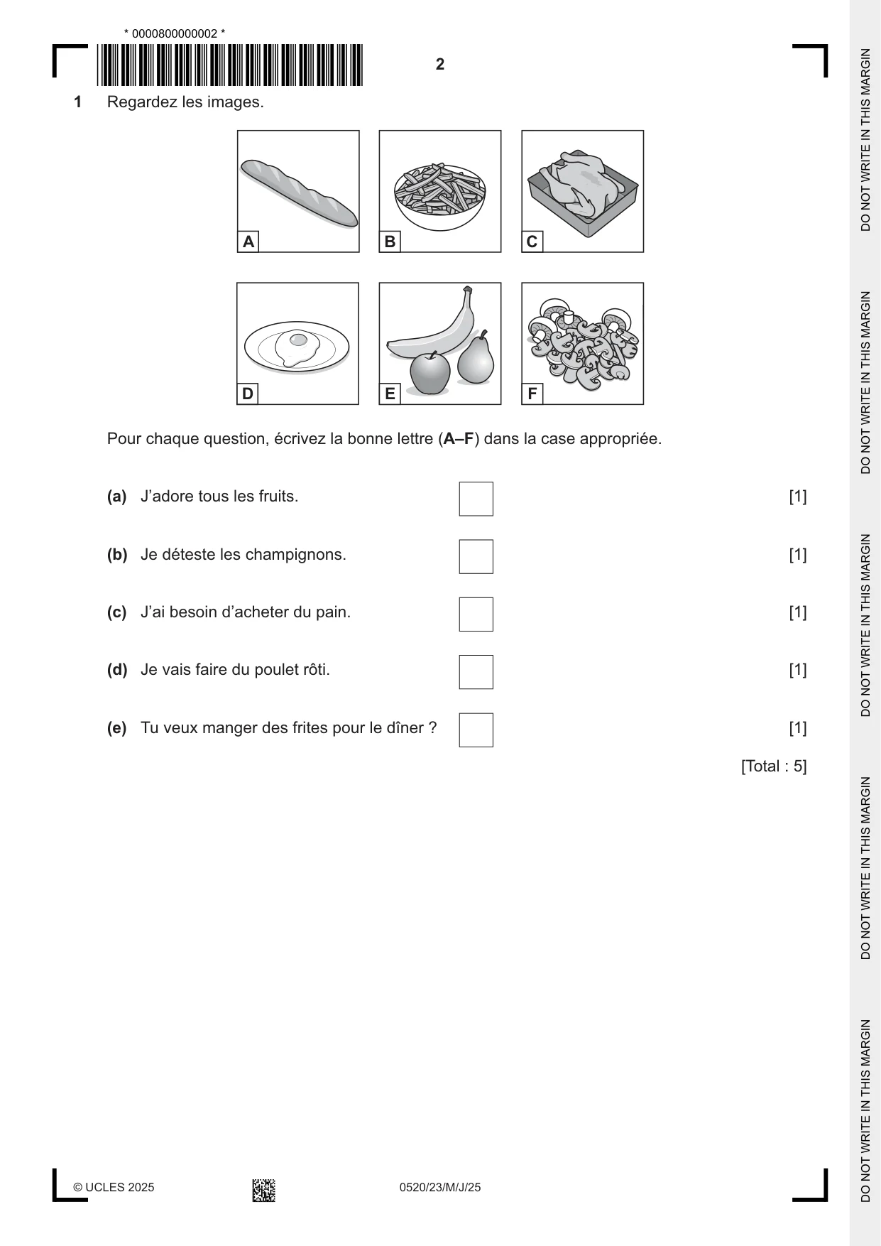 Cambridge IGCSE French - Foreign Language 0520 2025 May/June Paper 2 · Variant 3 question paper, page 2 of 12