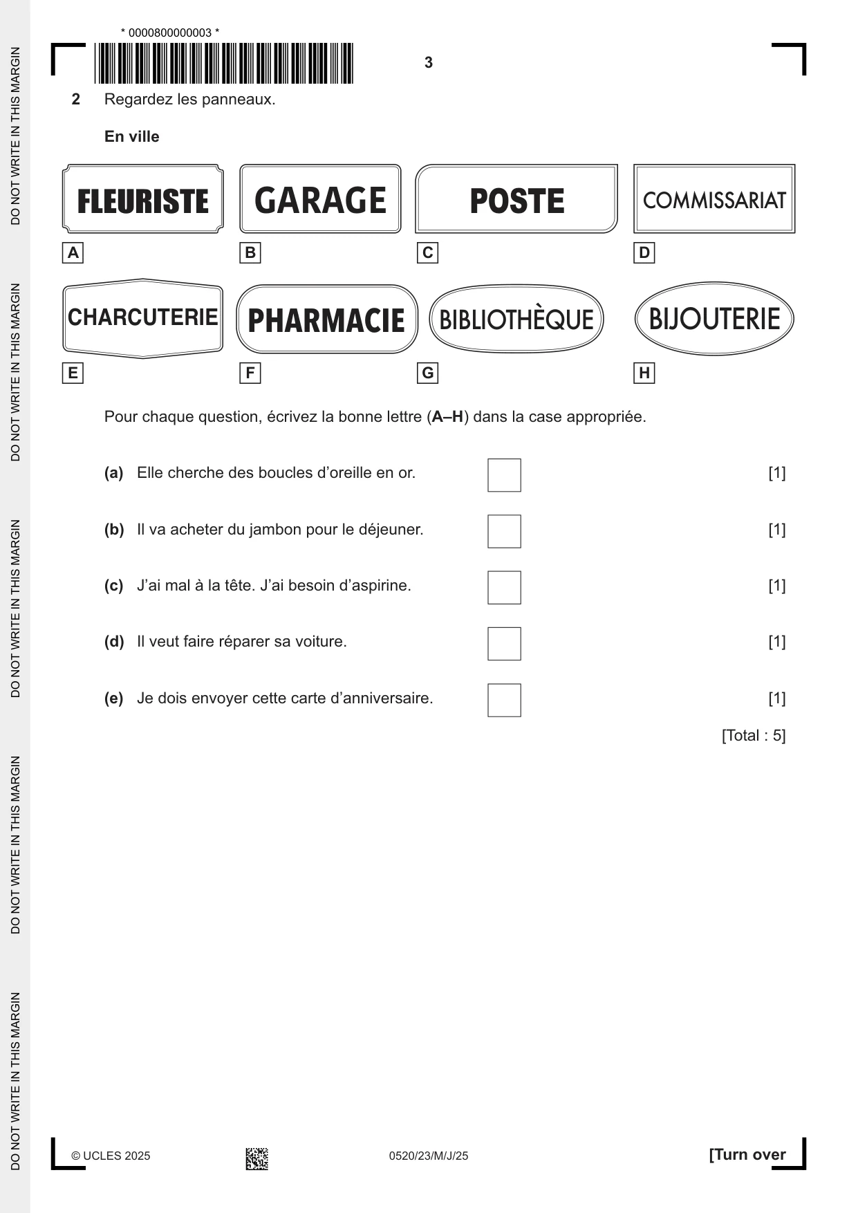 Cambridge IGCSE French - Foreign Language 0520 2025 May/June Paper 2 · Variant 3 question paper, page 3 of 12