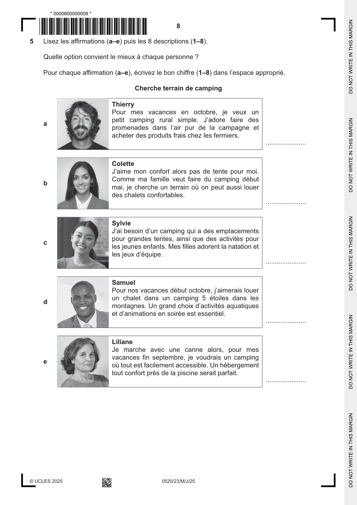Cambridge IGCSE French - Foreign Language 0520 2025 May/June Paper 2 · Variant 3 question paper, page 8 of 12