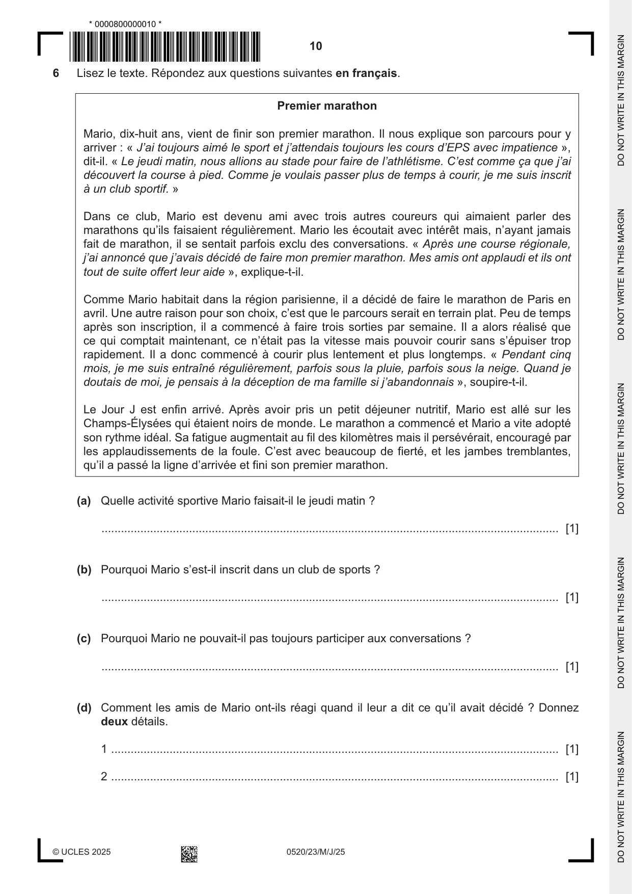 Cambridge IGCSE French - Foreign Language 0520 2025 May/June Paper 2 · Variant 3 question paper, page 10 of 12