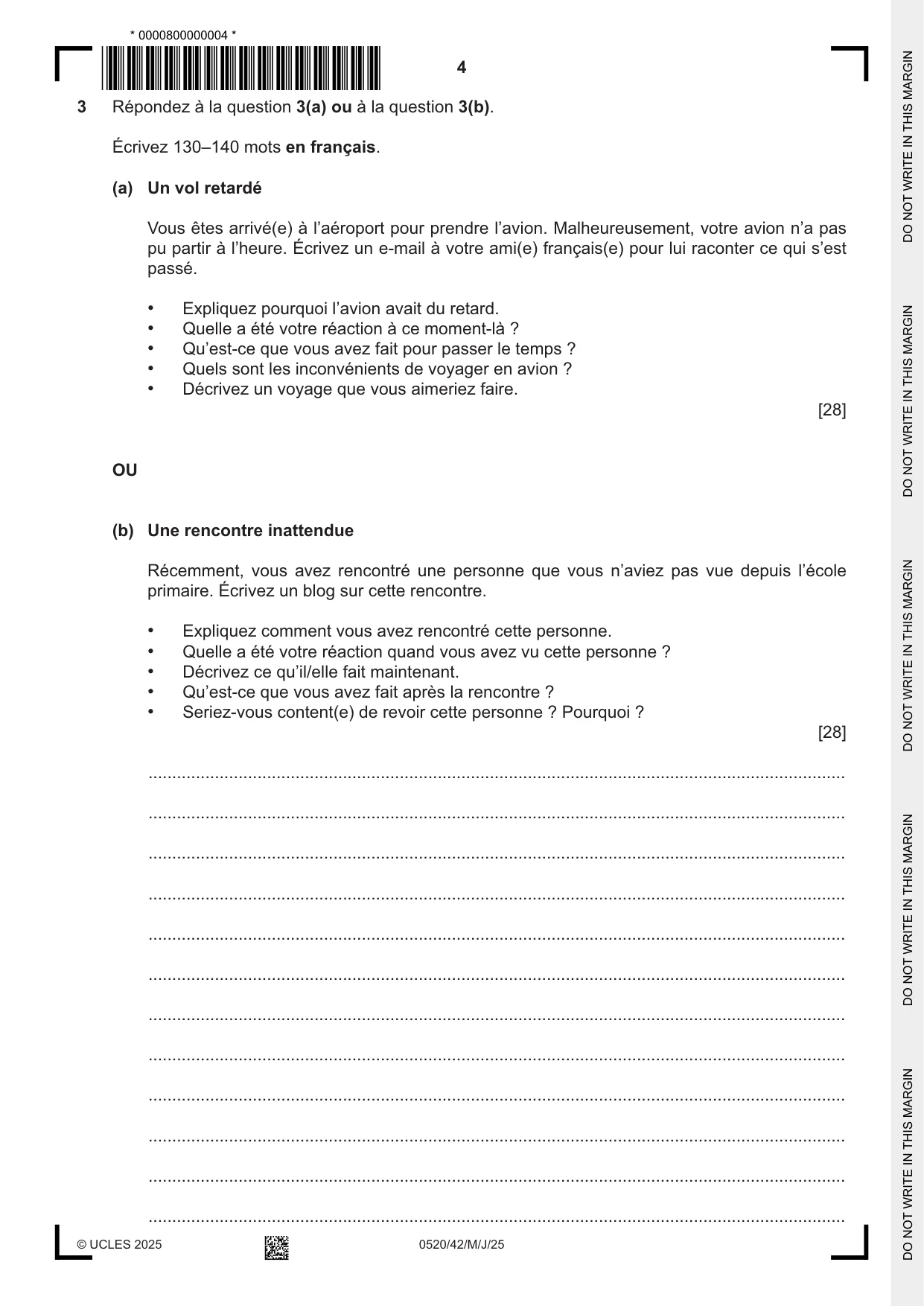 Cambridge IGCSE French - Foreign Language 0520 2025 May/June Paper 4 · Variant 2 question paper, page 4 of 8