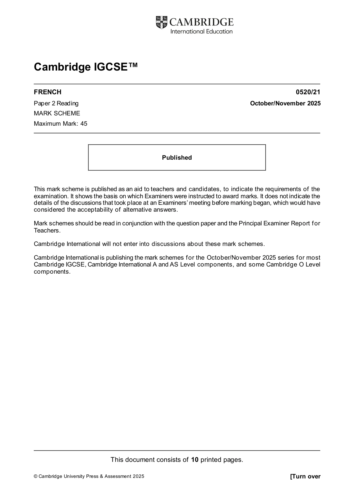 Mark scheme, page 1 of 10