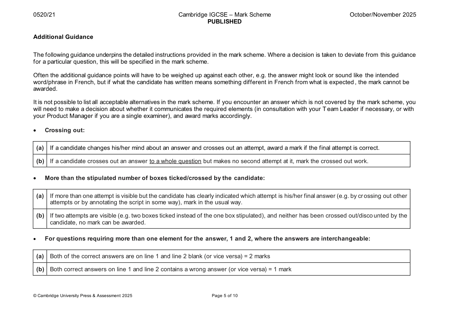 Mark scheme, page 5 of 10