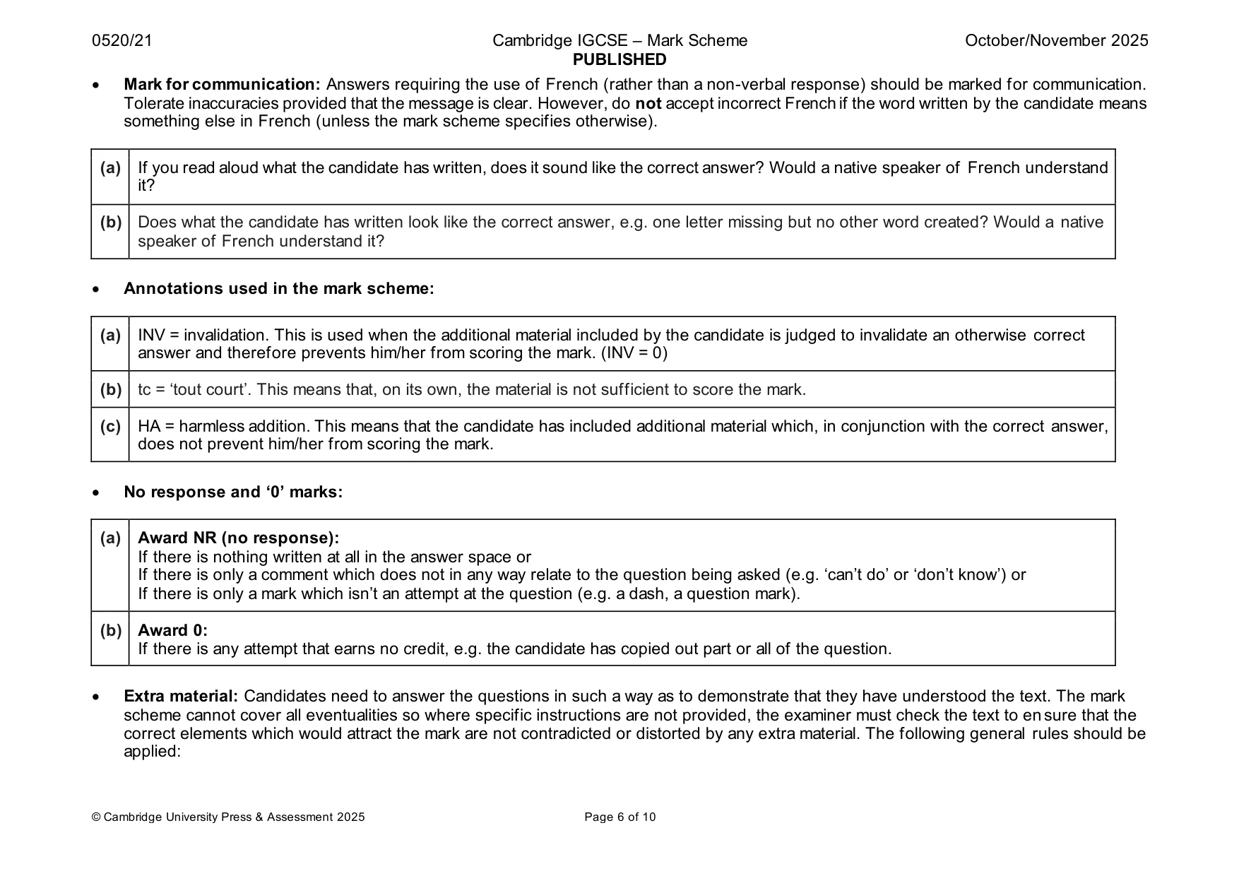 Mark scheme, page 6 of 10
