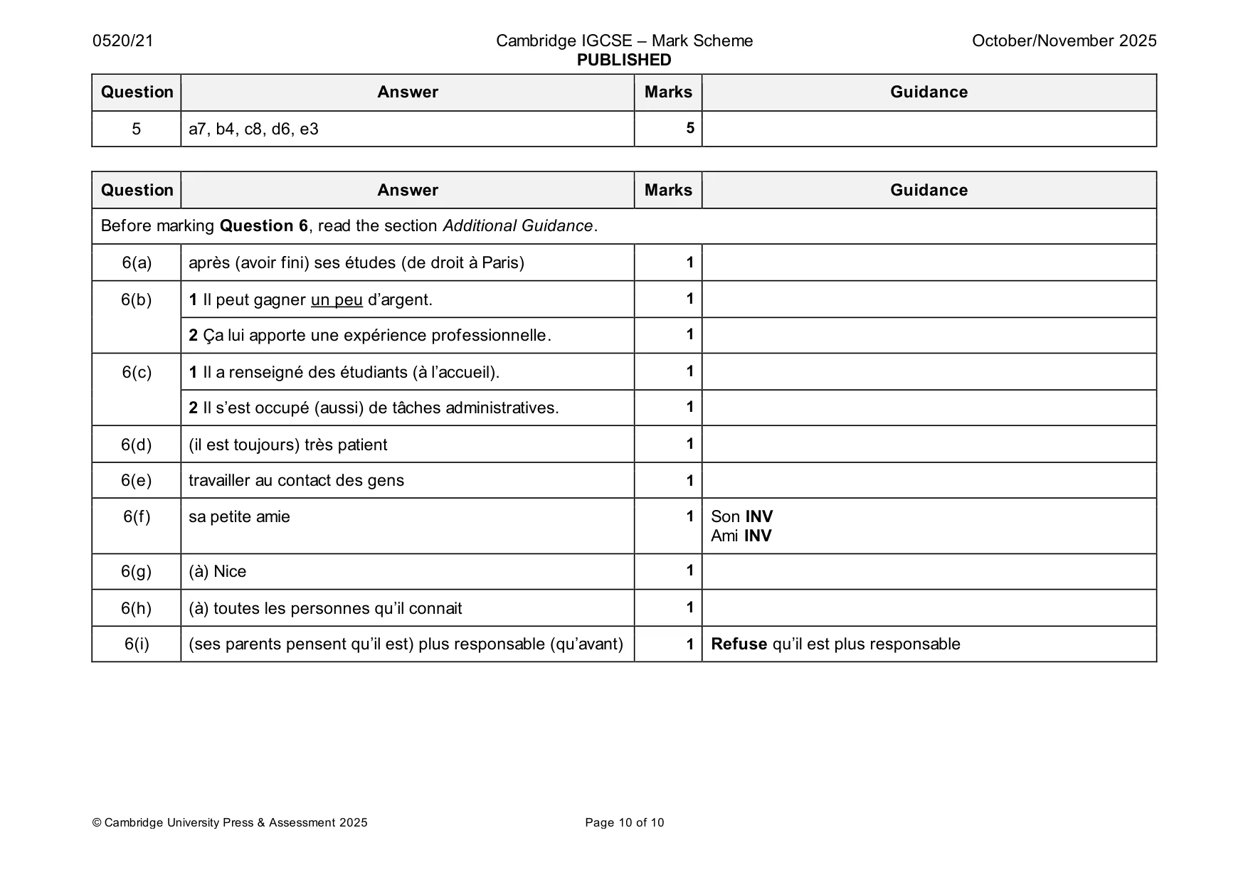 Mark scheme, page 10 of 10
