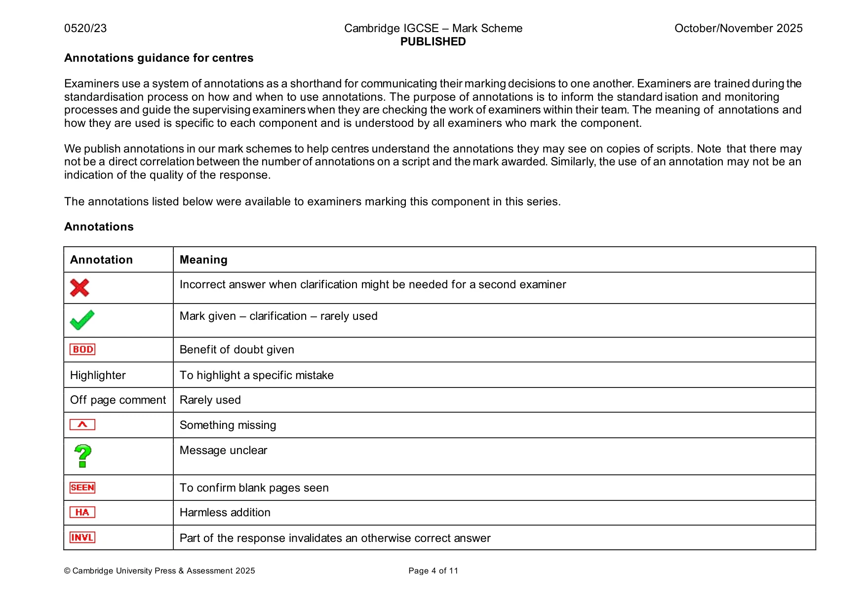 Mark scheme, page 4 of 11