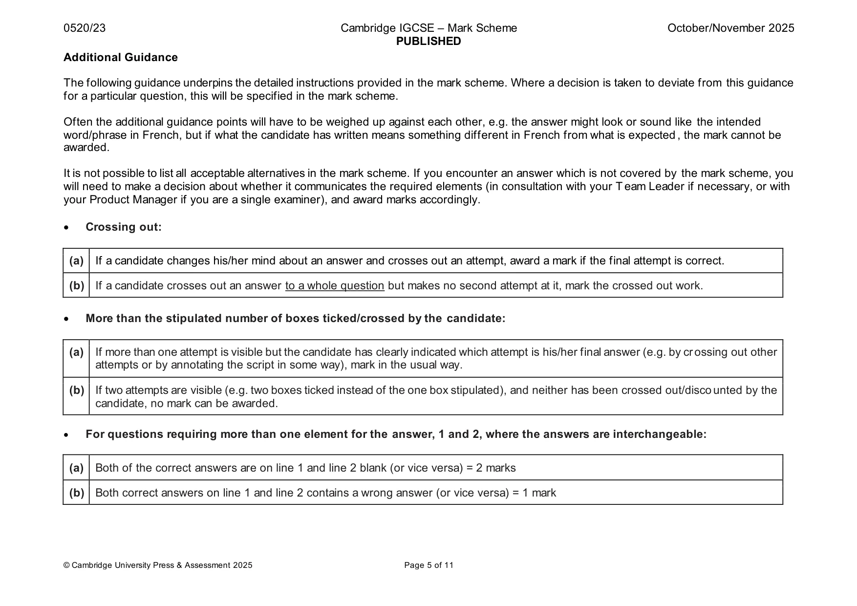 Mark scheme, page 5 of 11